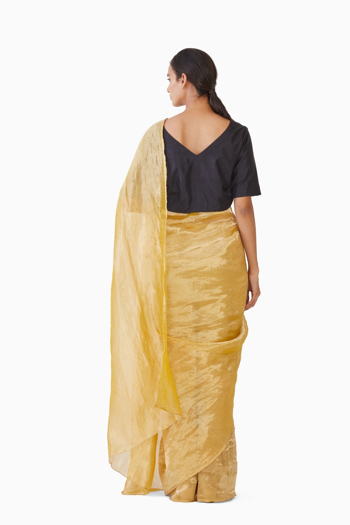 Textured yellow metallic saree
