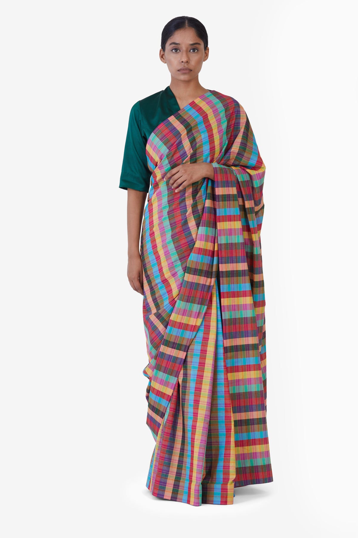 Multi colour checkered saree