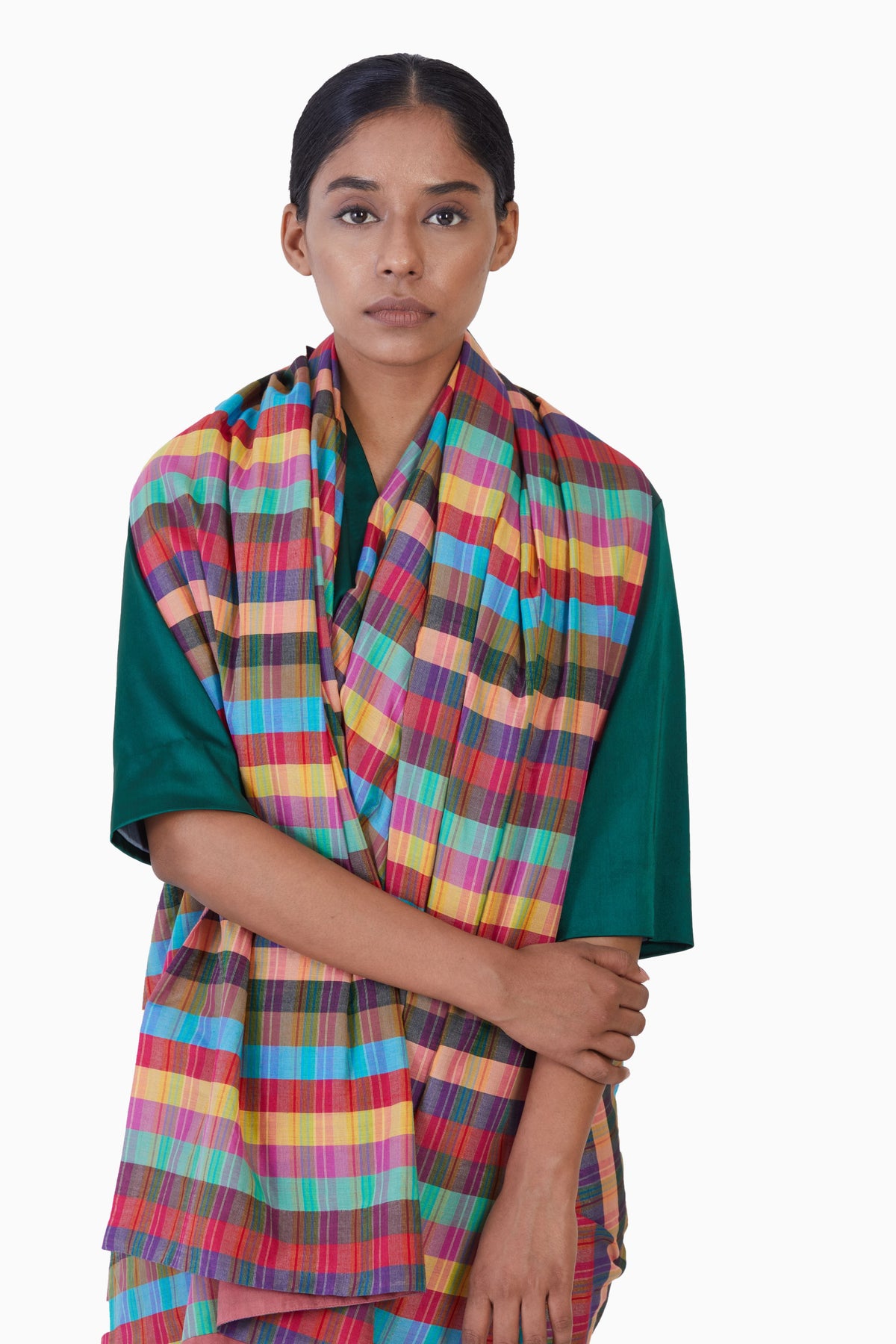 Multi colour checkered saree