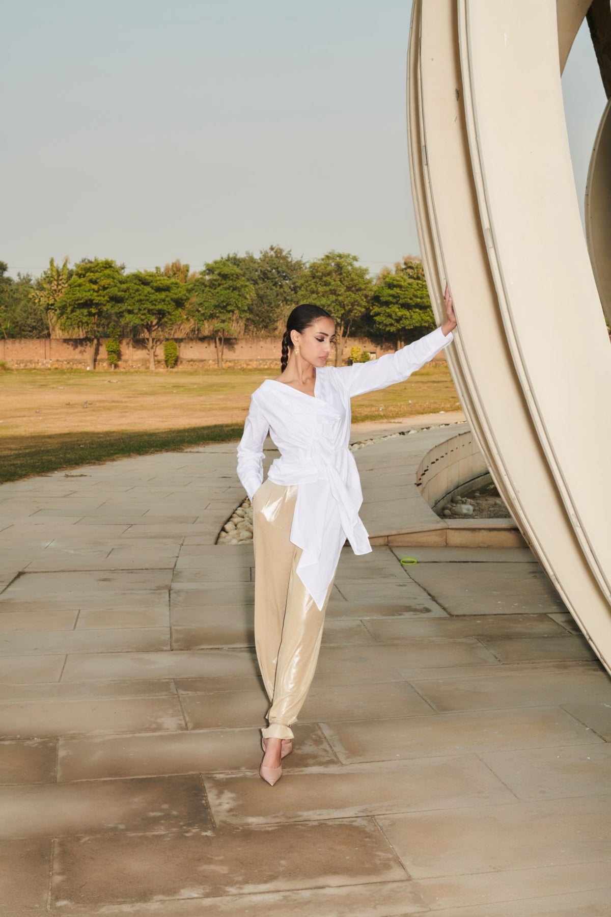 White Asymmetrical Draped Co-Ord Set