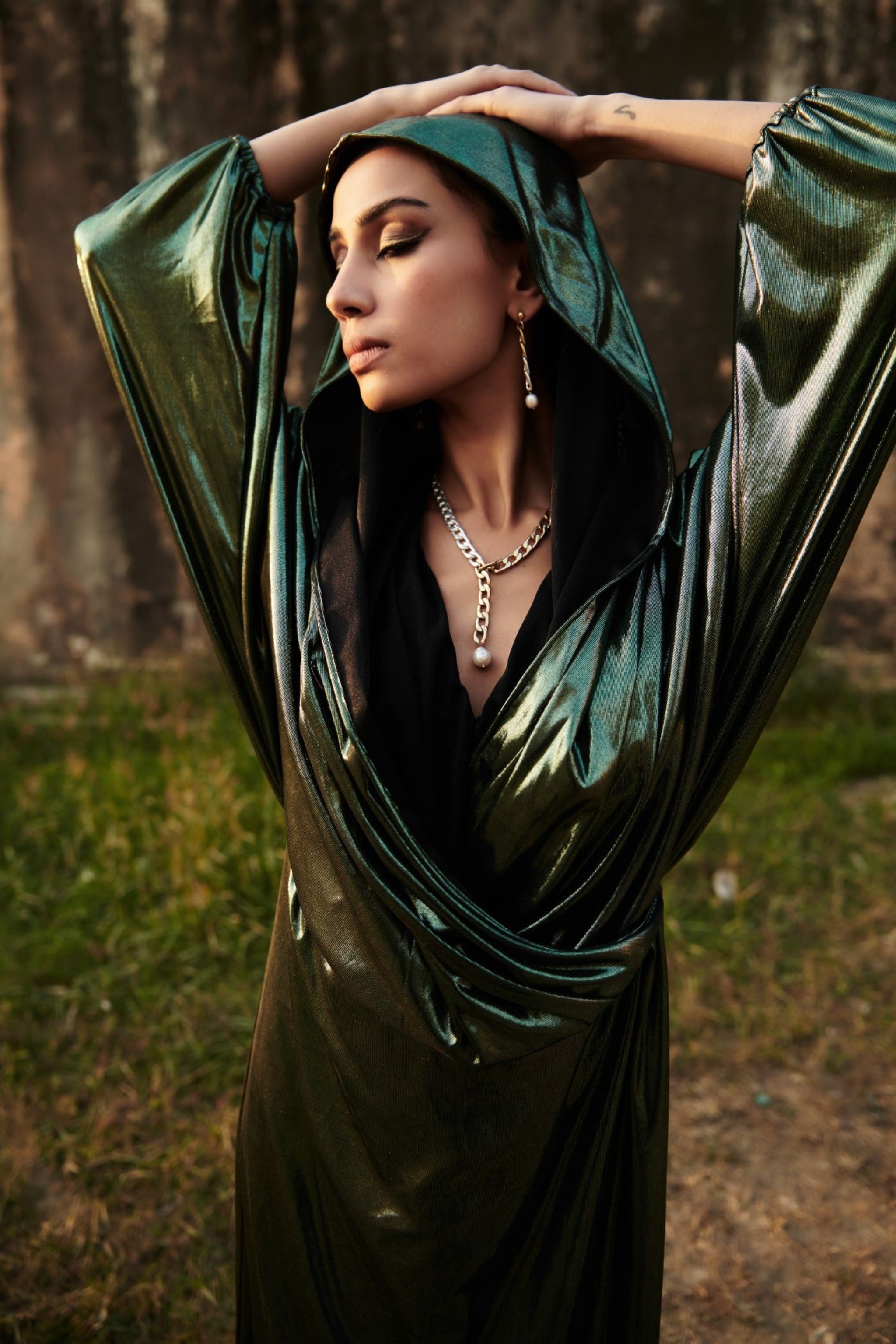 Metallic Green Hoodie Dress XL / Green Metallic Green Hoodie Dress XL / Green