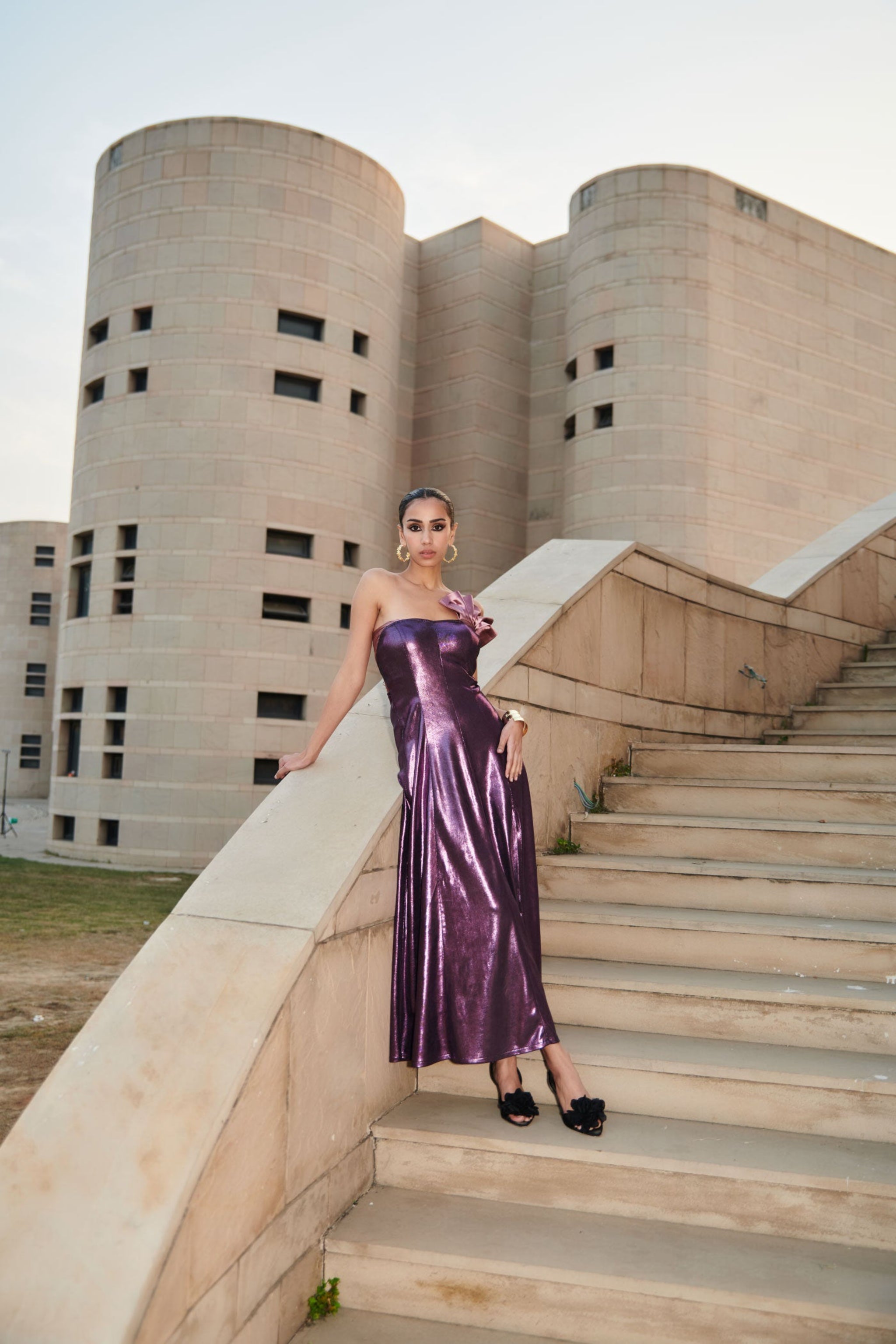 Alan - Purple Mettalic Long Tube Dress Alan - Purple Mettalic Long Tube Dress