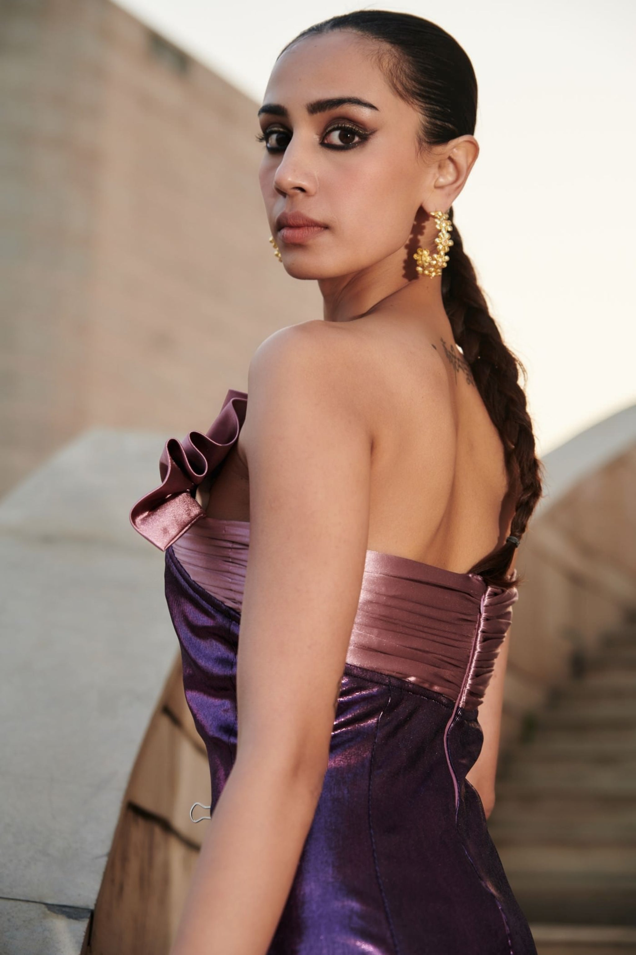 dark purple tube dress Purple Evening Dress