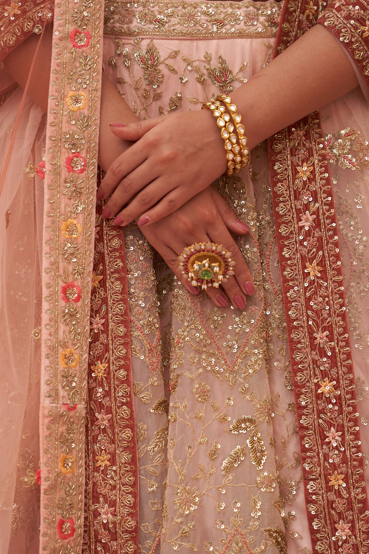 Peach Organza Lehenga Set