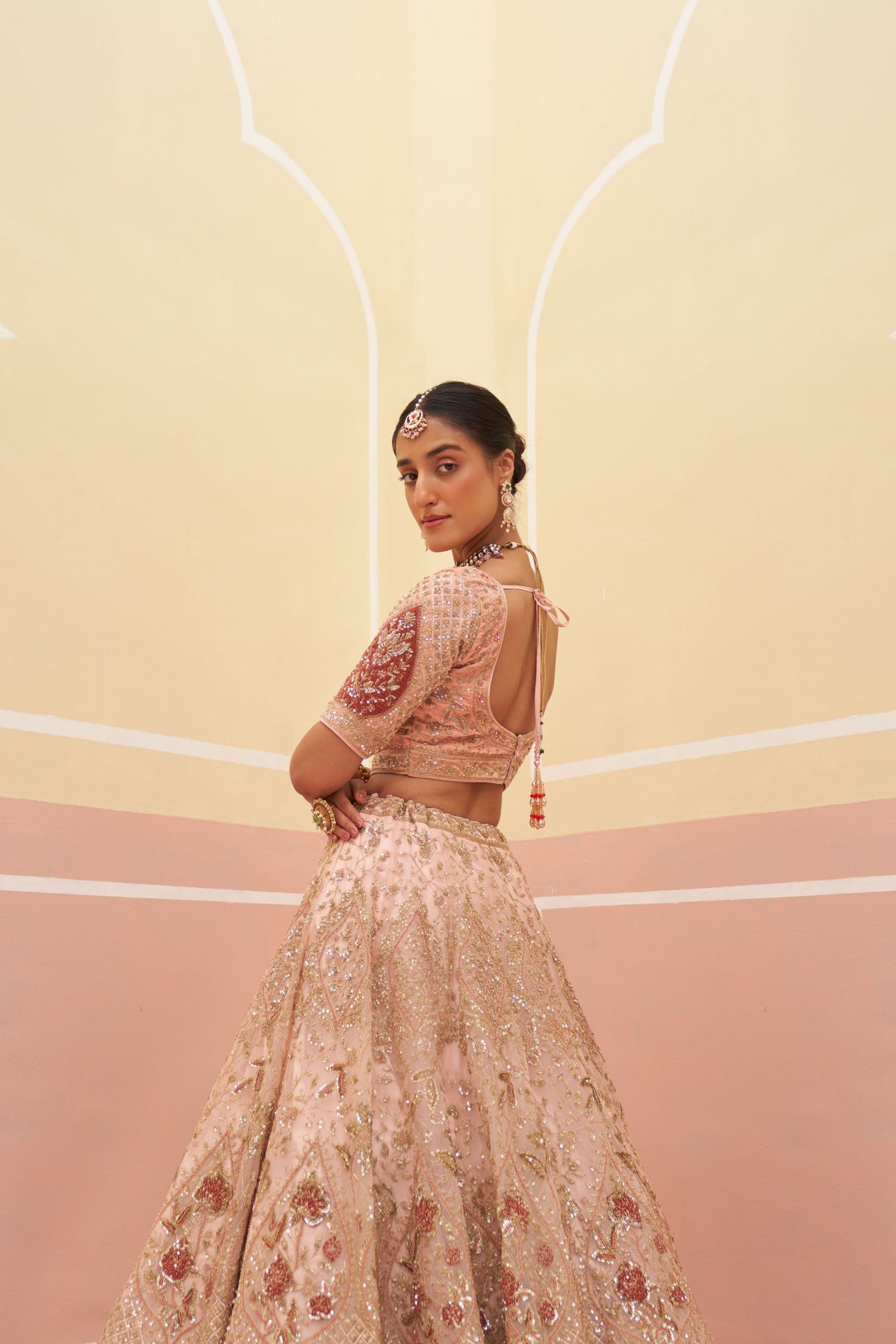 Peach Organza Lehenga Set