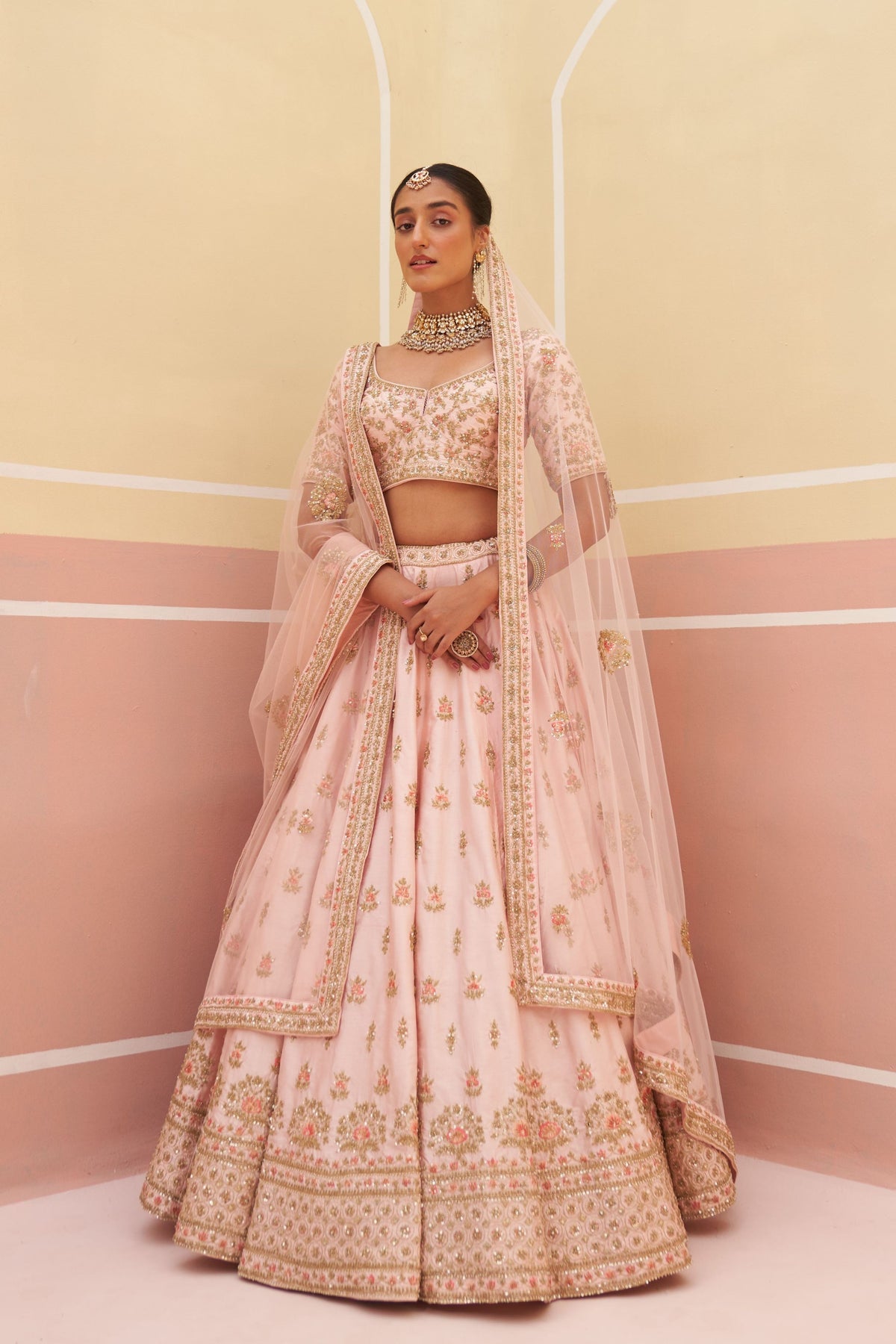 Pink Raw Silk Lehenga Set