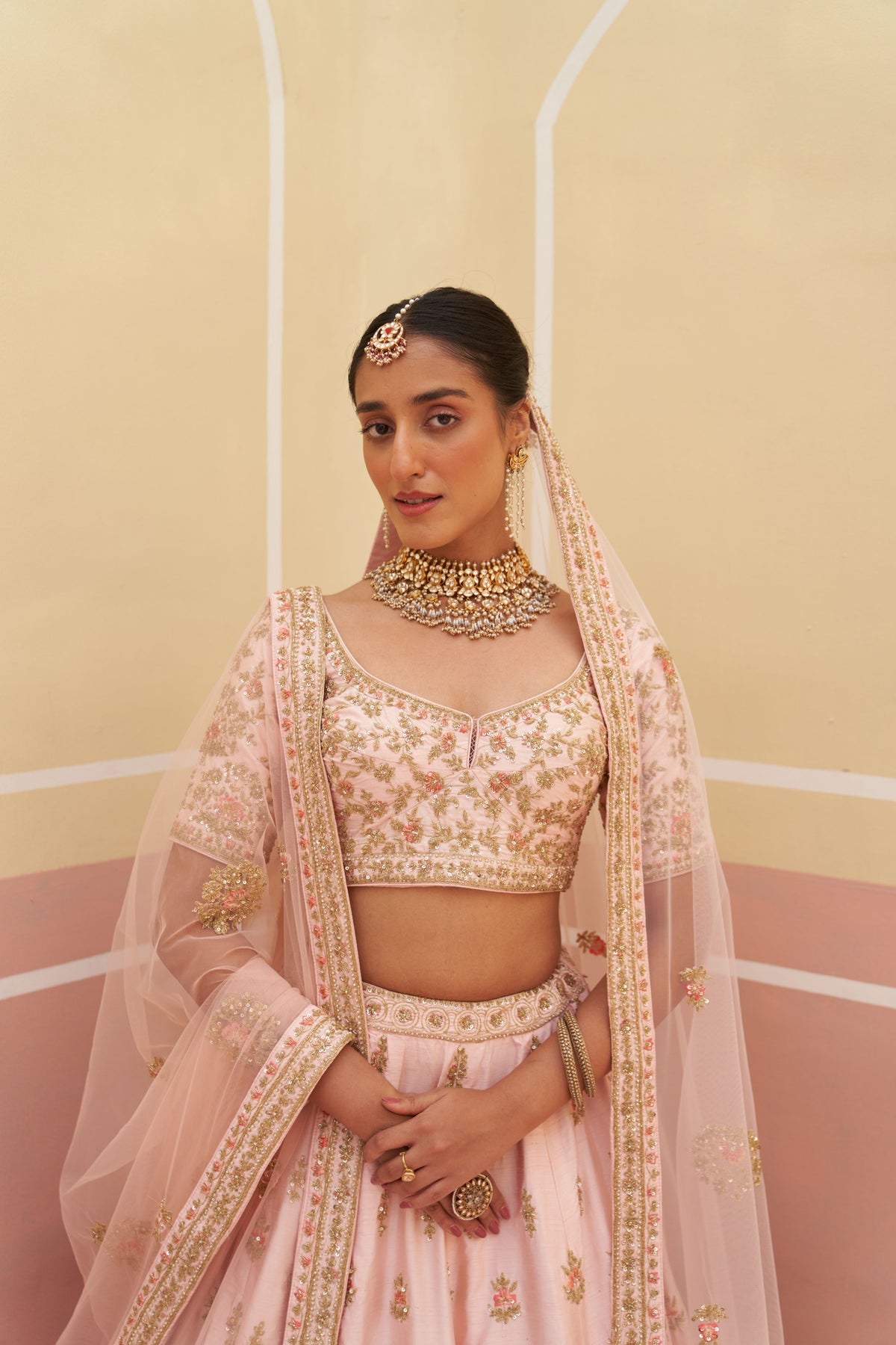 Pink Raw Silk Lehenga Set