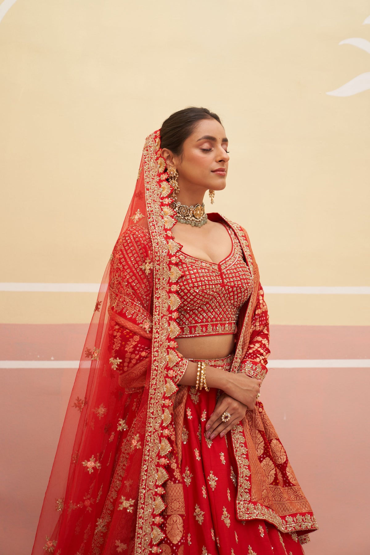 Embroidered Red Raw Silk Lehenga Set