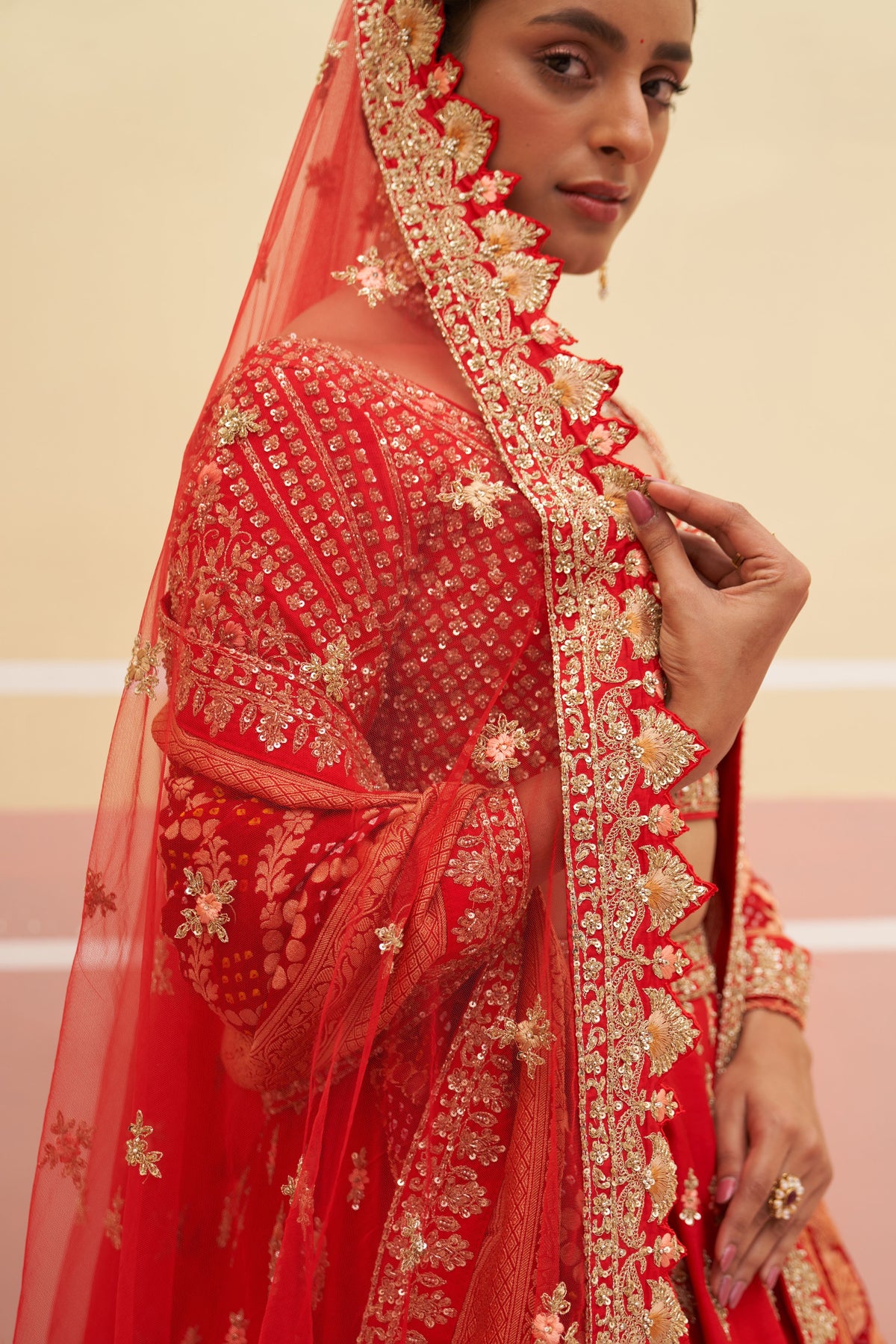 Embroidered Red Raw Silk Lehenga Set