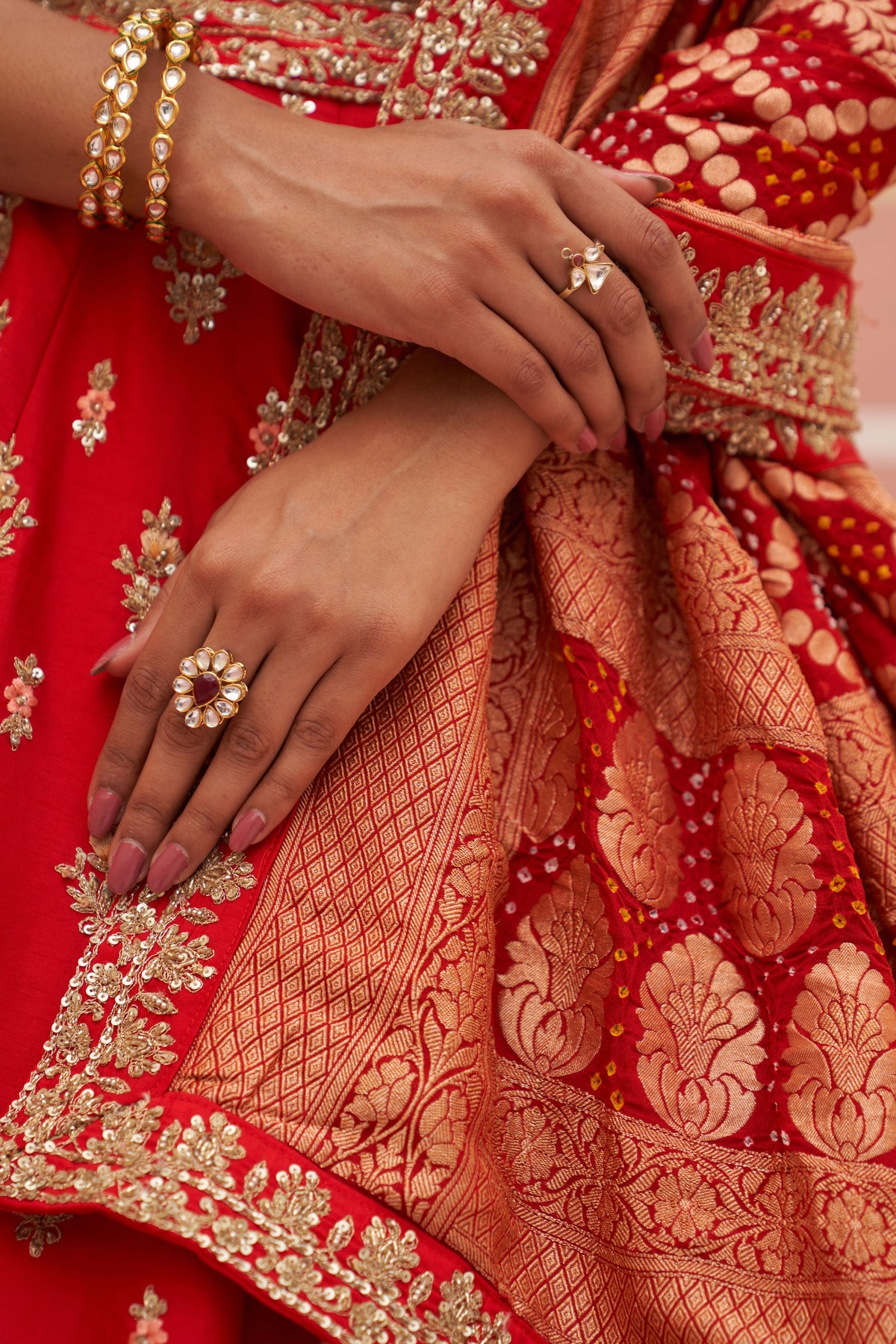 Embroidered Red Raw Silk Lehenga Set
