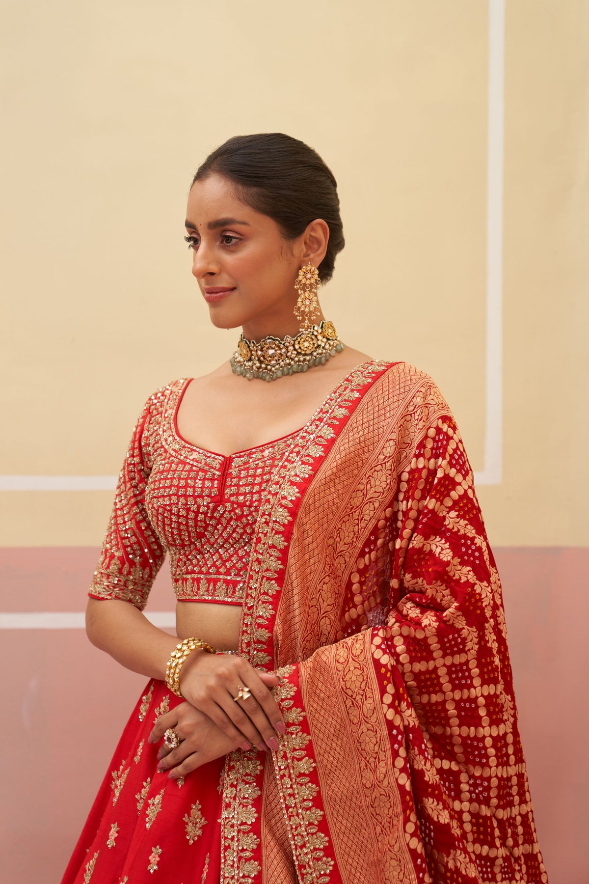 Embroidered Red Raw Silk Lehenga Set