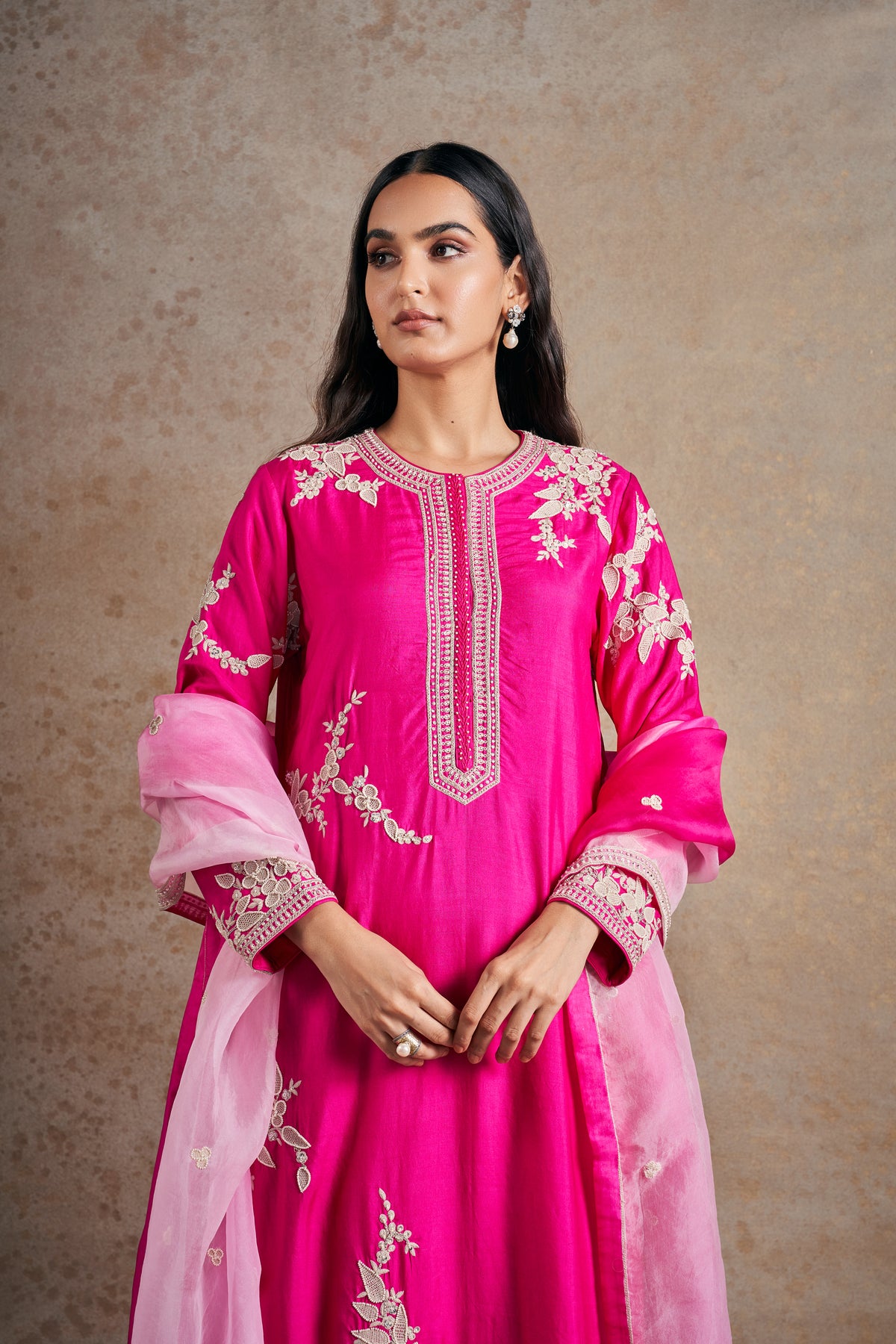 Fuschia Pink Pearl Work Kurta Set