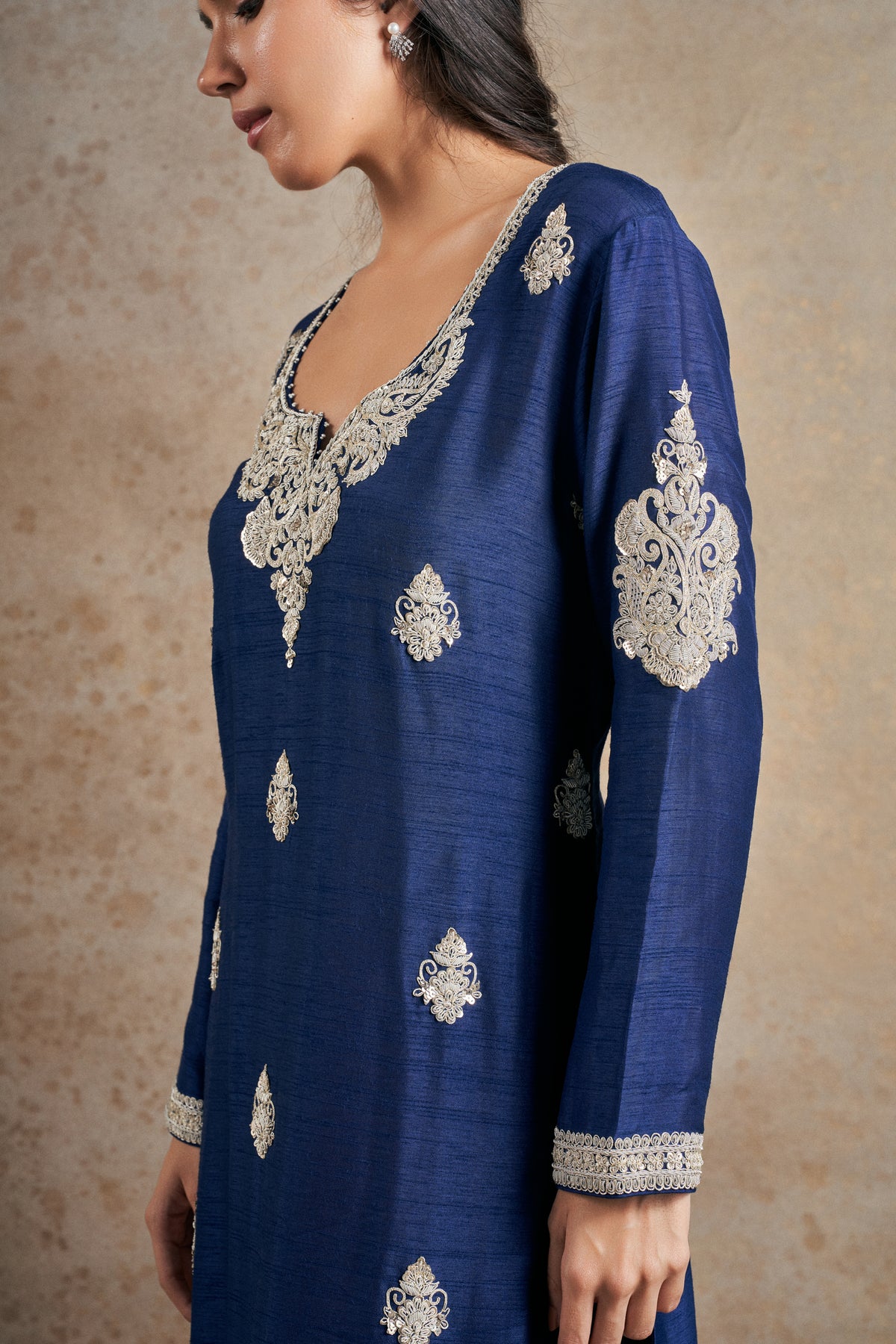 Navy Blue Handwork Kurta Set