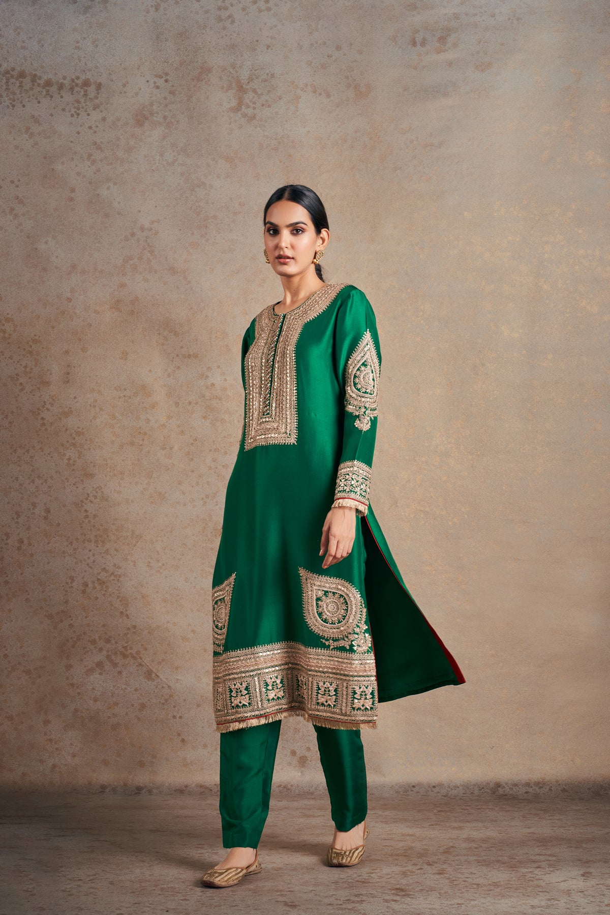 Sophisticated Emerald Silk Kurta Set