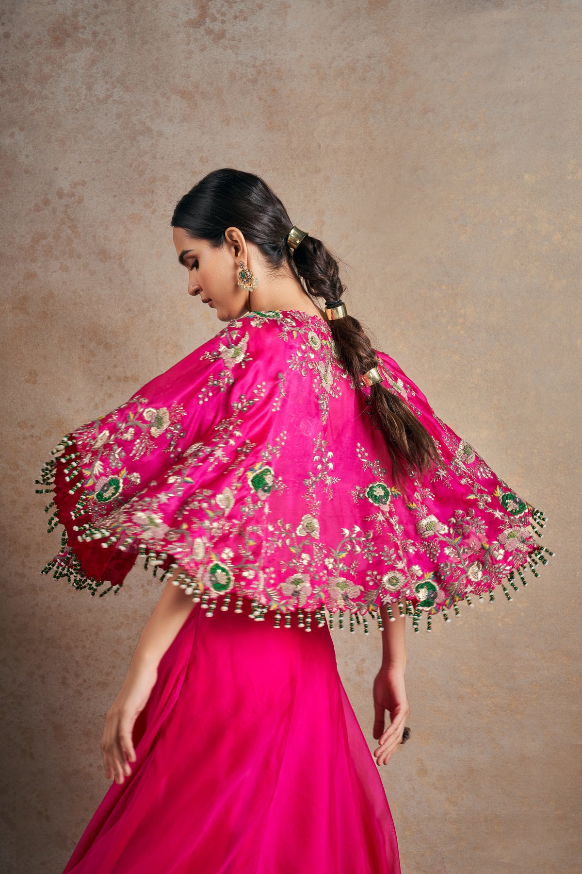 Fuchsia Pink Floral Circular Cape