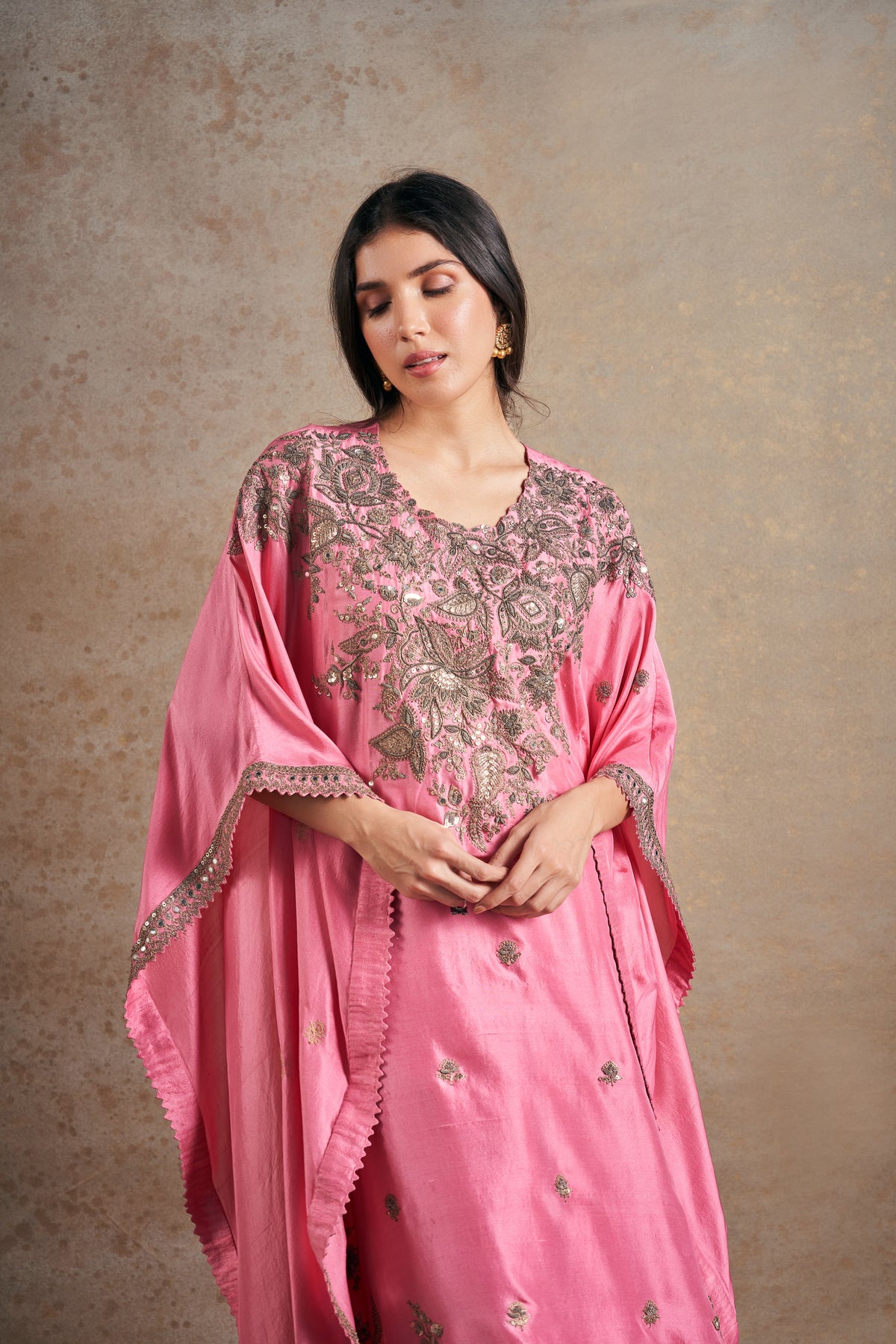 Blush Pink Kaftan With Drape Skirt