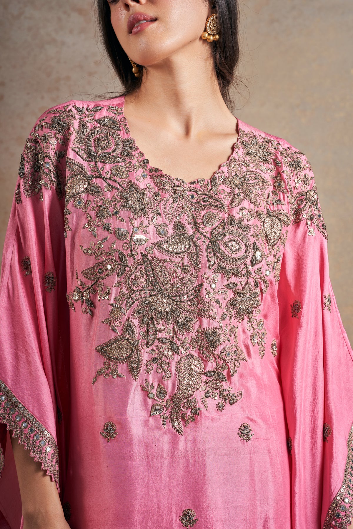 Blush Pink Kaftan With Drape Skirt