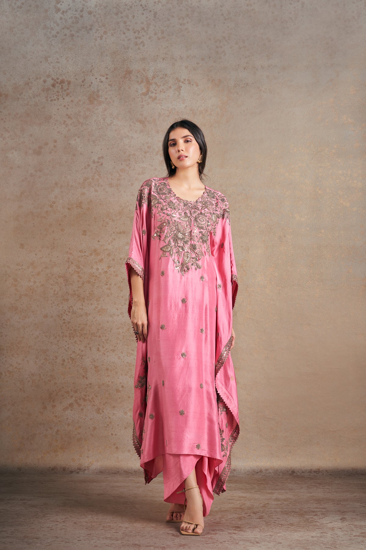 Blush Pink Kaftan With Drape Skirt