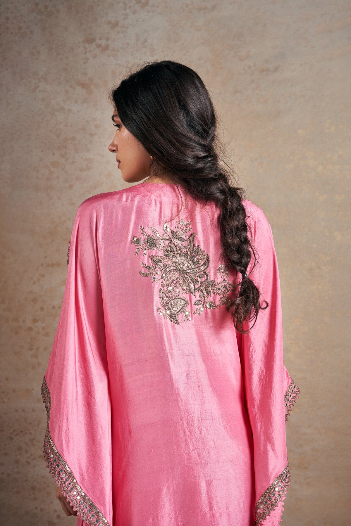 Blush Pink Kaftan With Drape Skirt