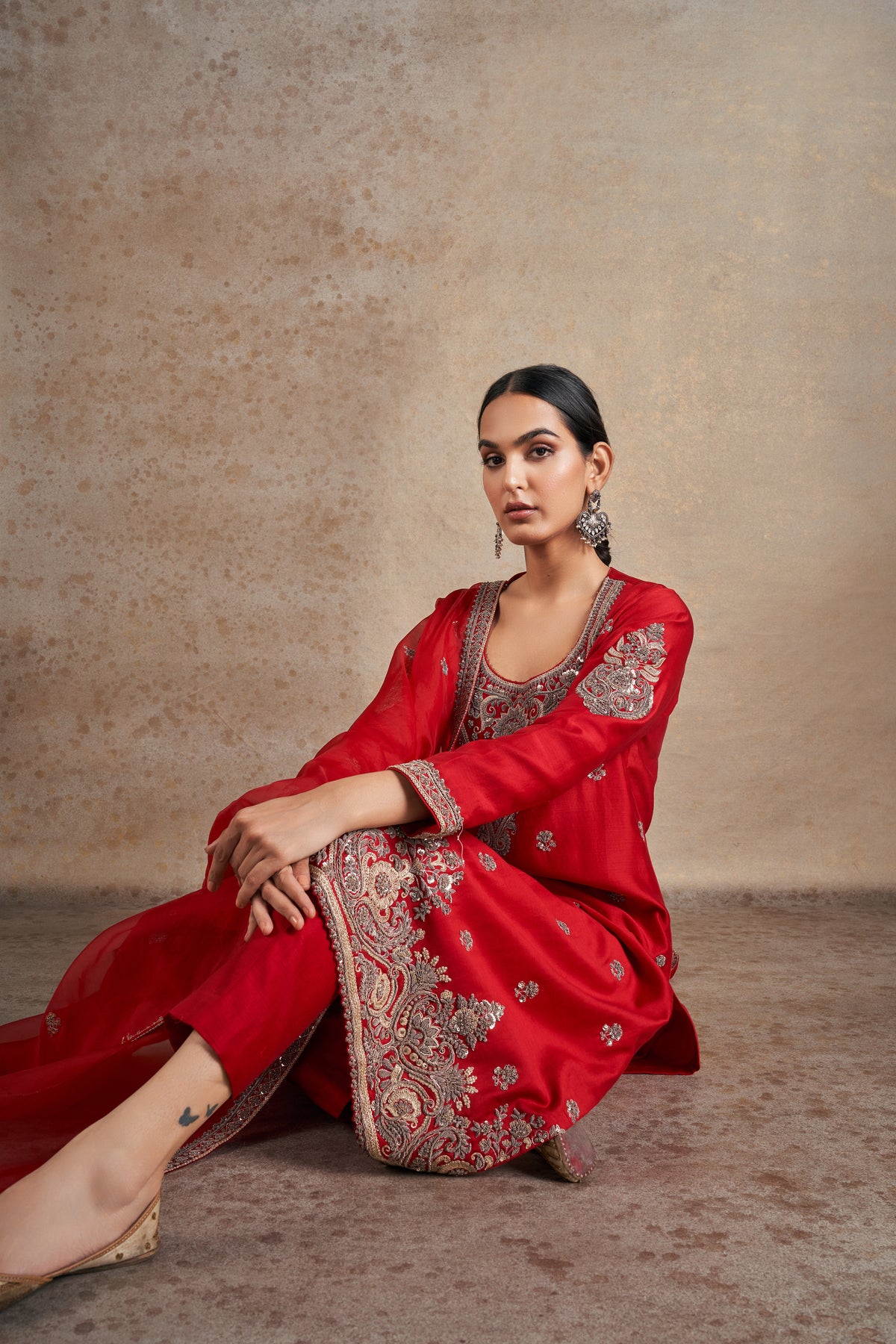 Ravishing Red Hand Embellished Kurta Set