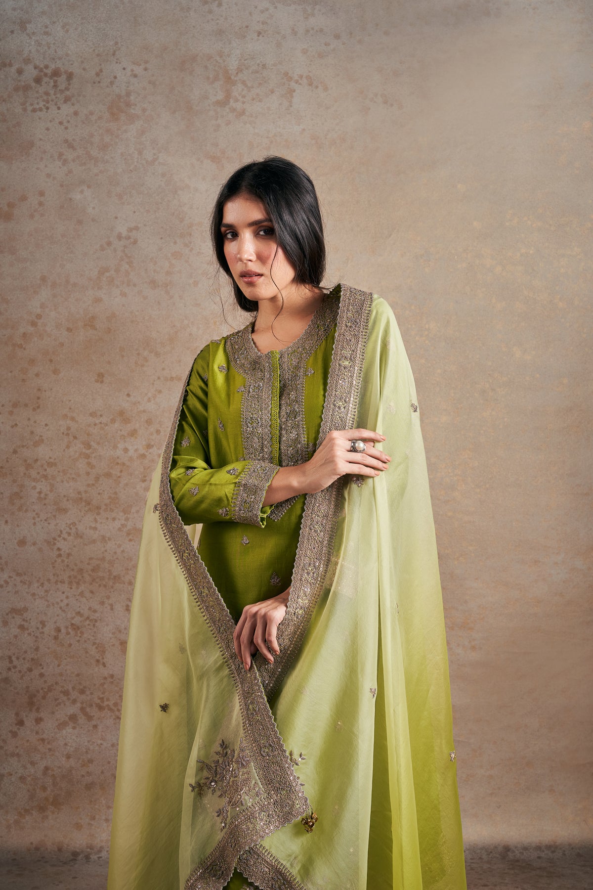 Artisanal Olive Green Dori Kurta Set