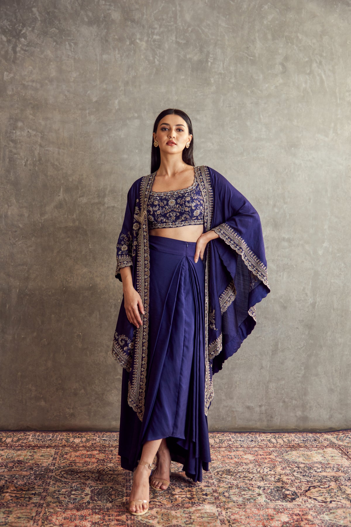 Purple Embroidered Cape set