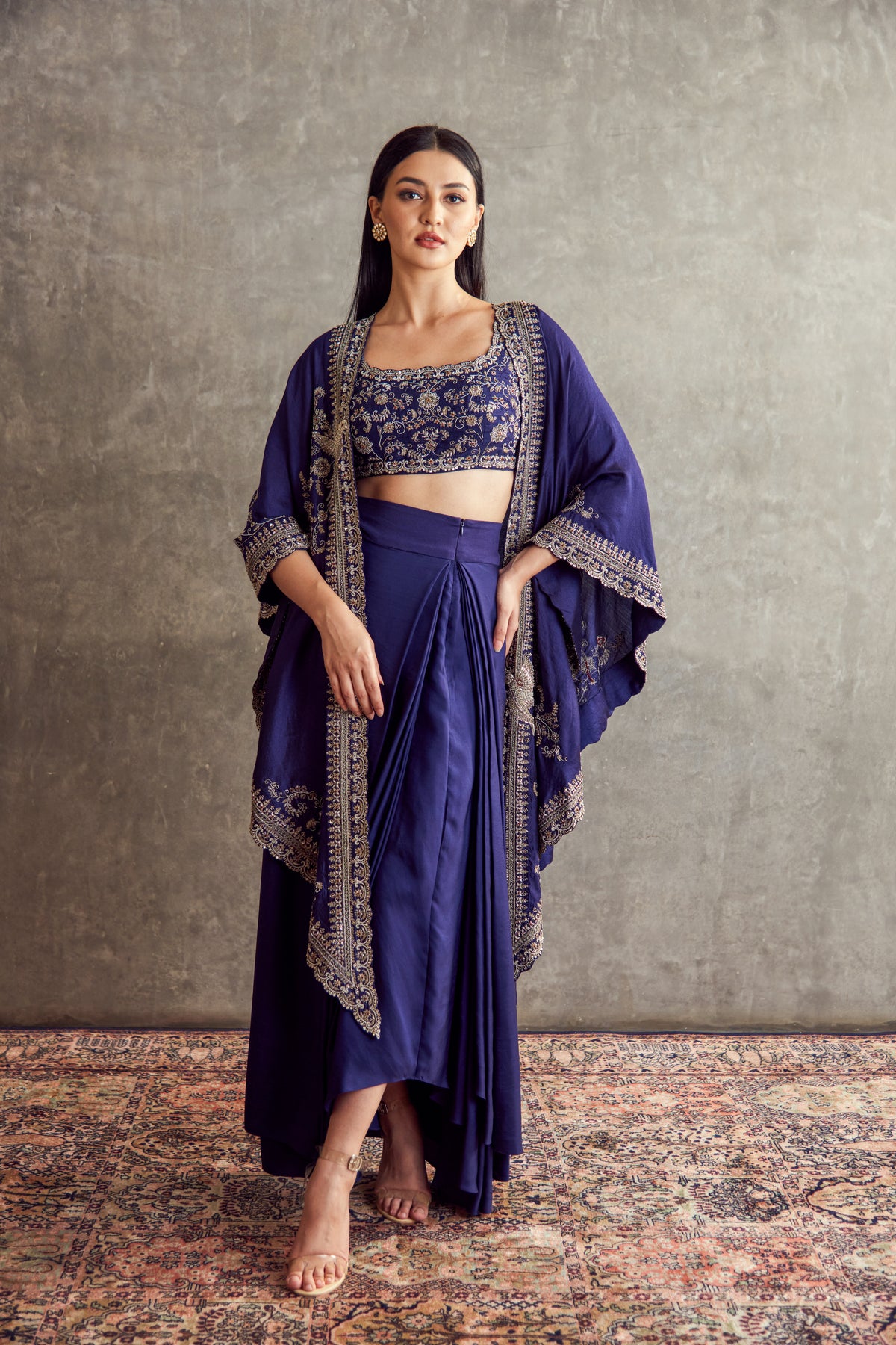 Purple Embroidered Cape set