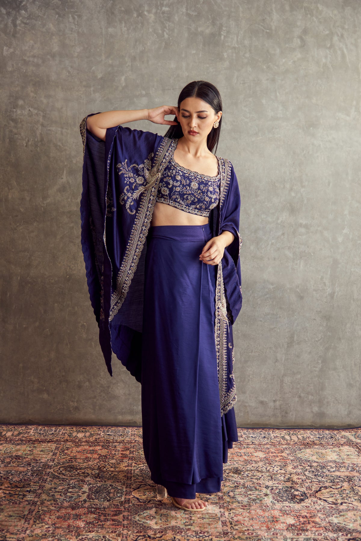 Purple Embroidered Cape set