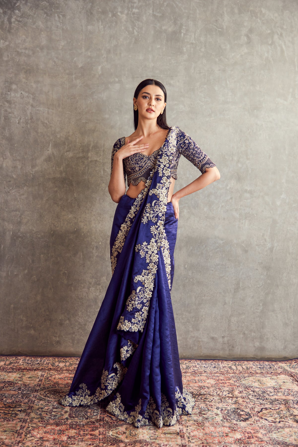 Purple Thread Work Saree set
