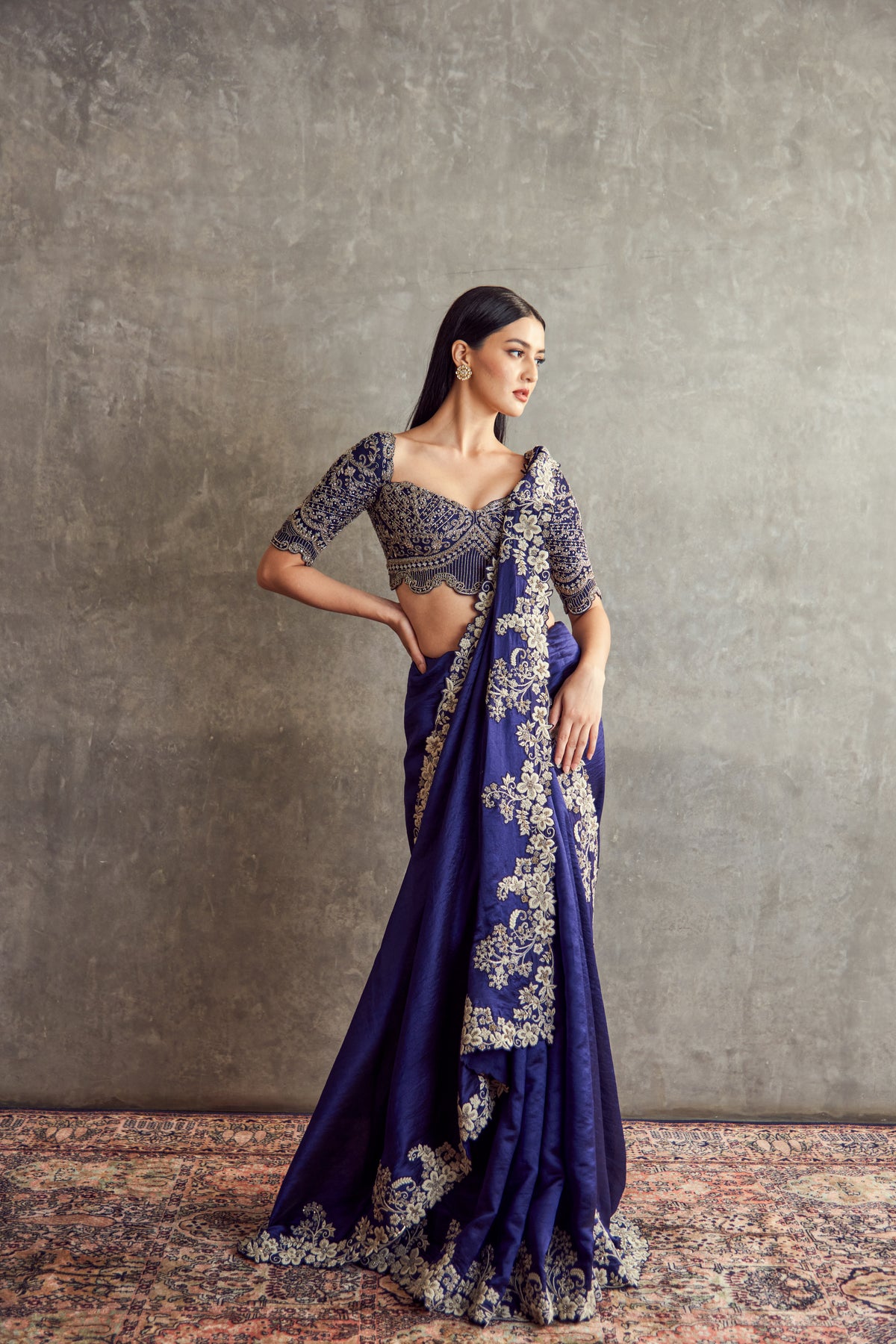 Purple Thread Work Saree set