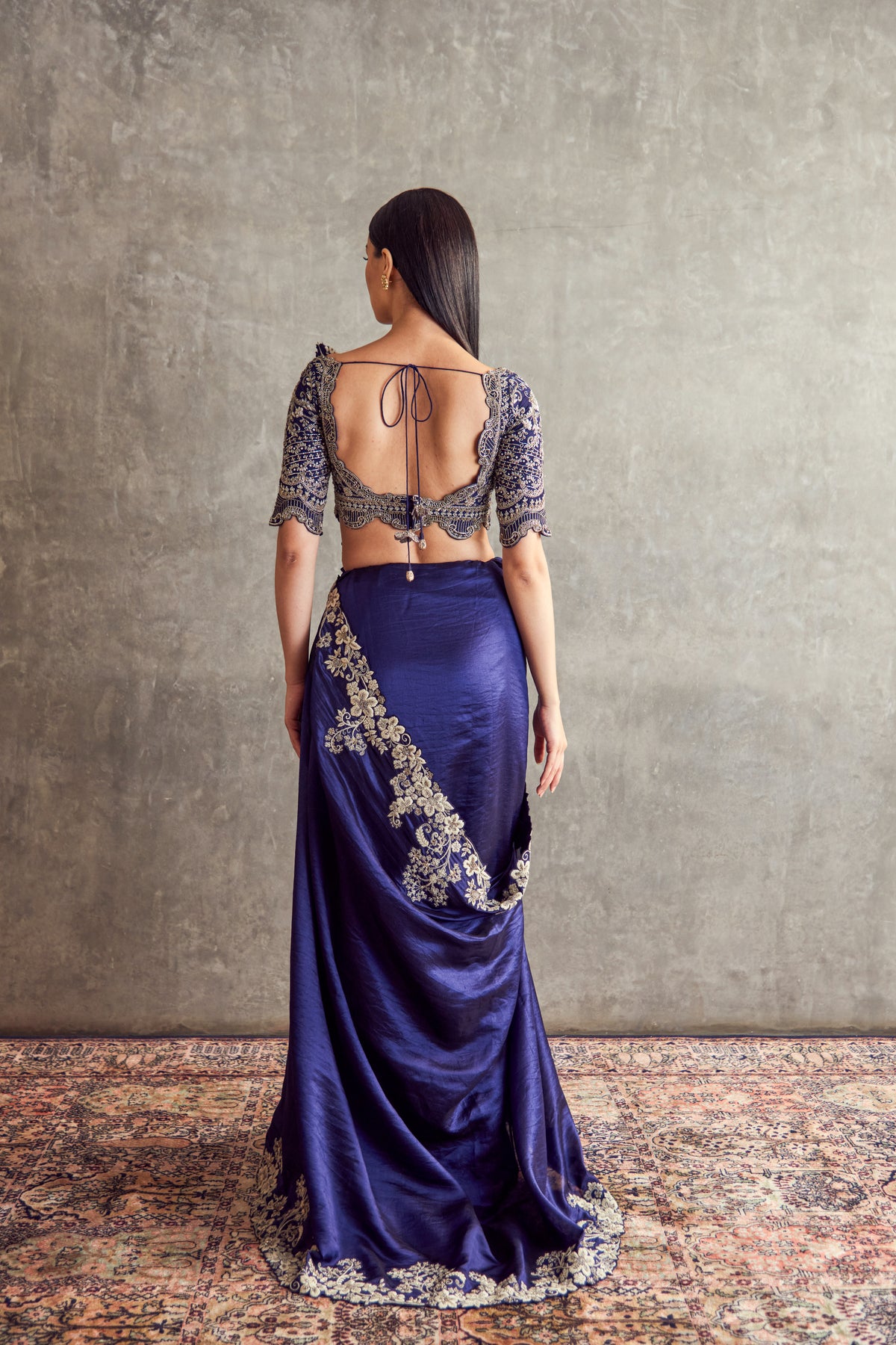 Purple Thread Work Saree set