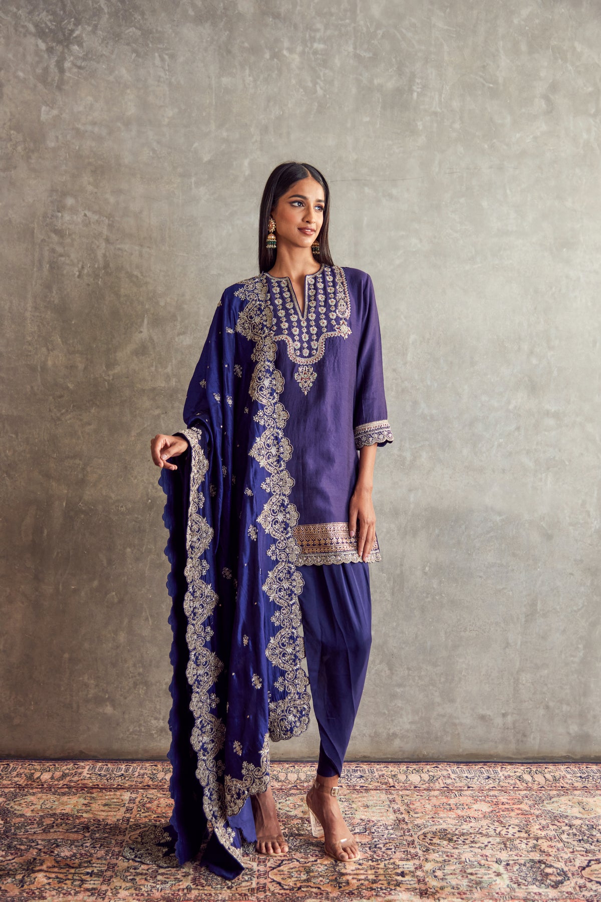 Purple Embroidered Tunic set