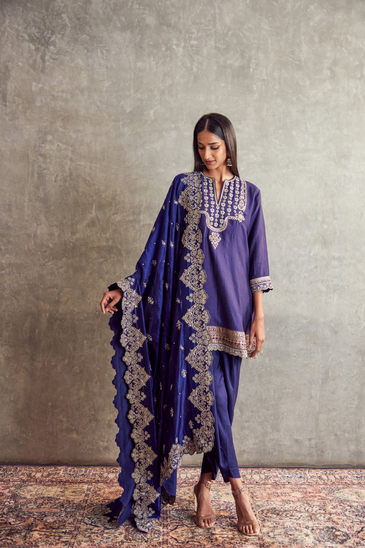 Purple Embroidered Tunic set