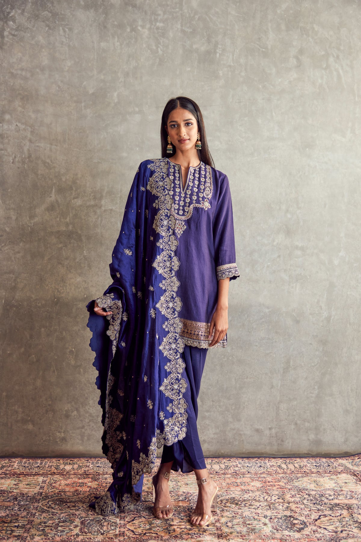 Purple Embroidered Tunic set