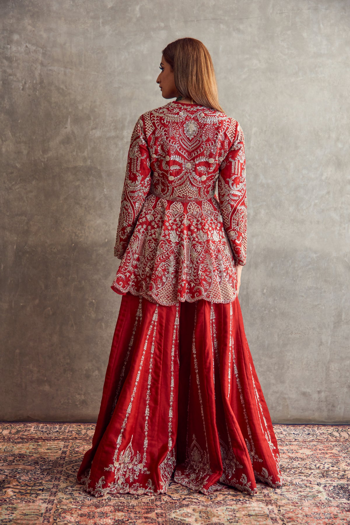 Red Heavy Embroidered Sharara set