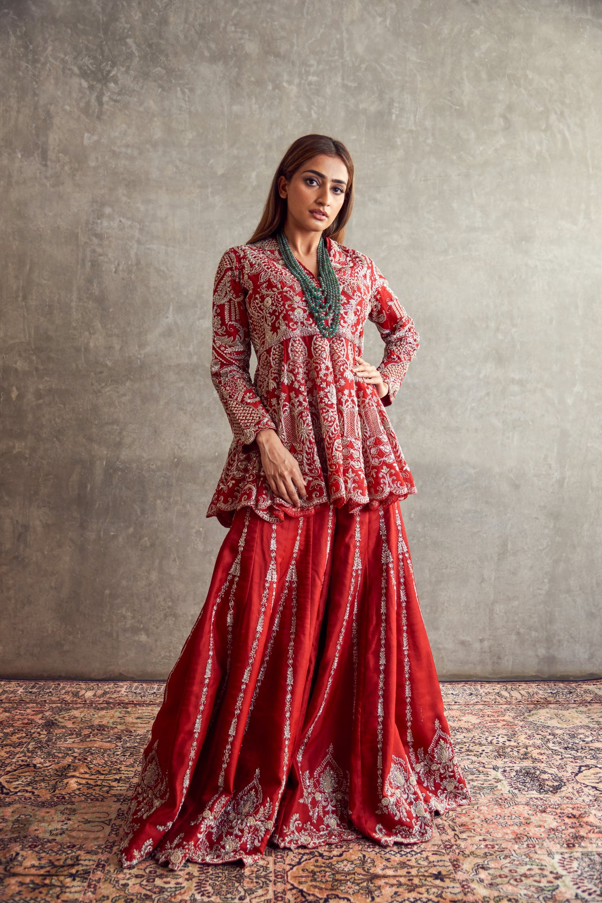 Red Heavy Embroidered Sharara set