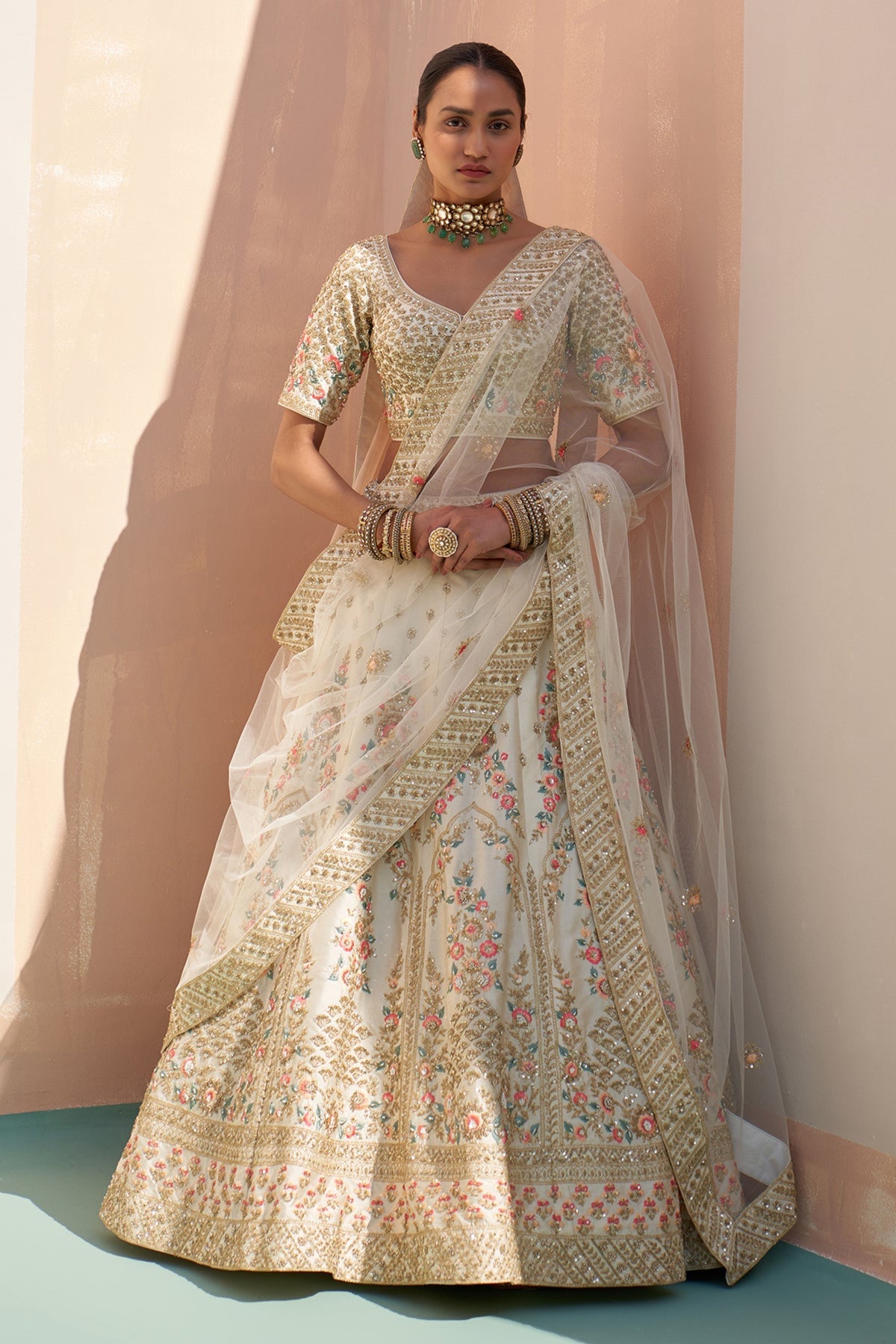 Ivory Double Dupatta Lehenga Set
