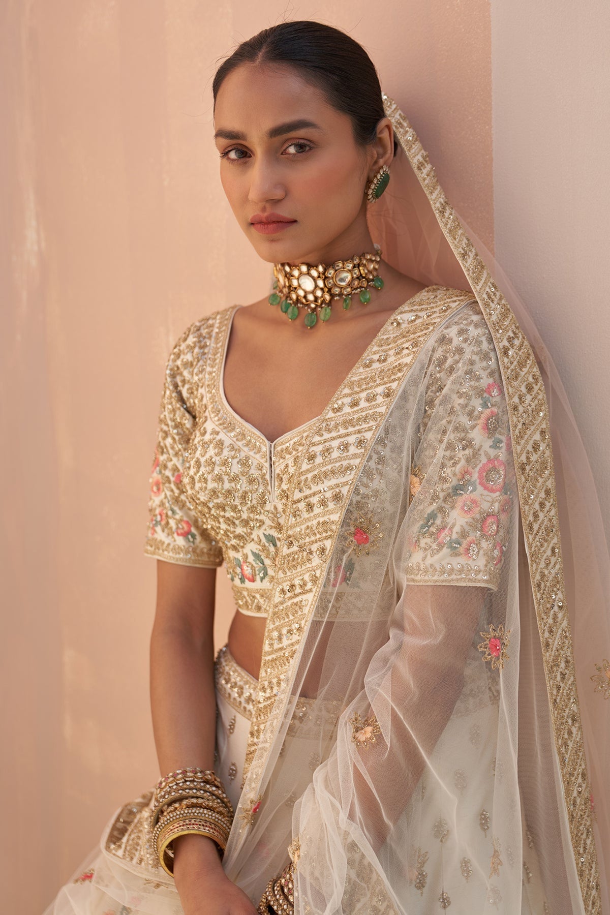 Ivory Double Dupatta Lehenga Set