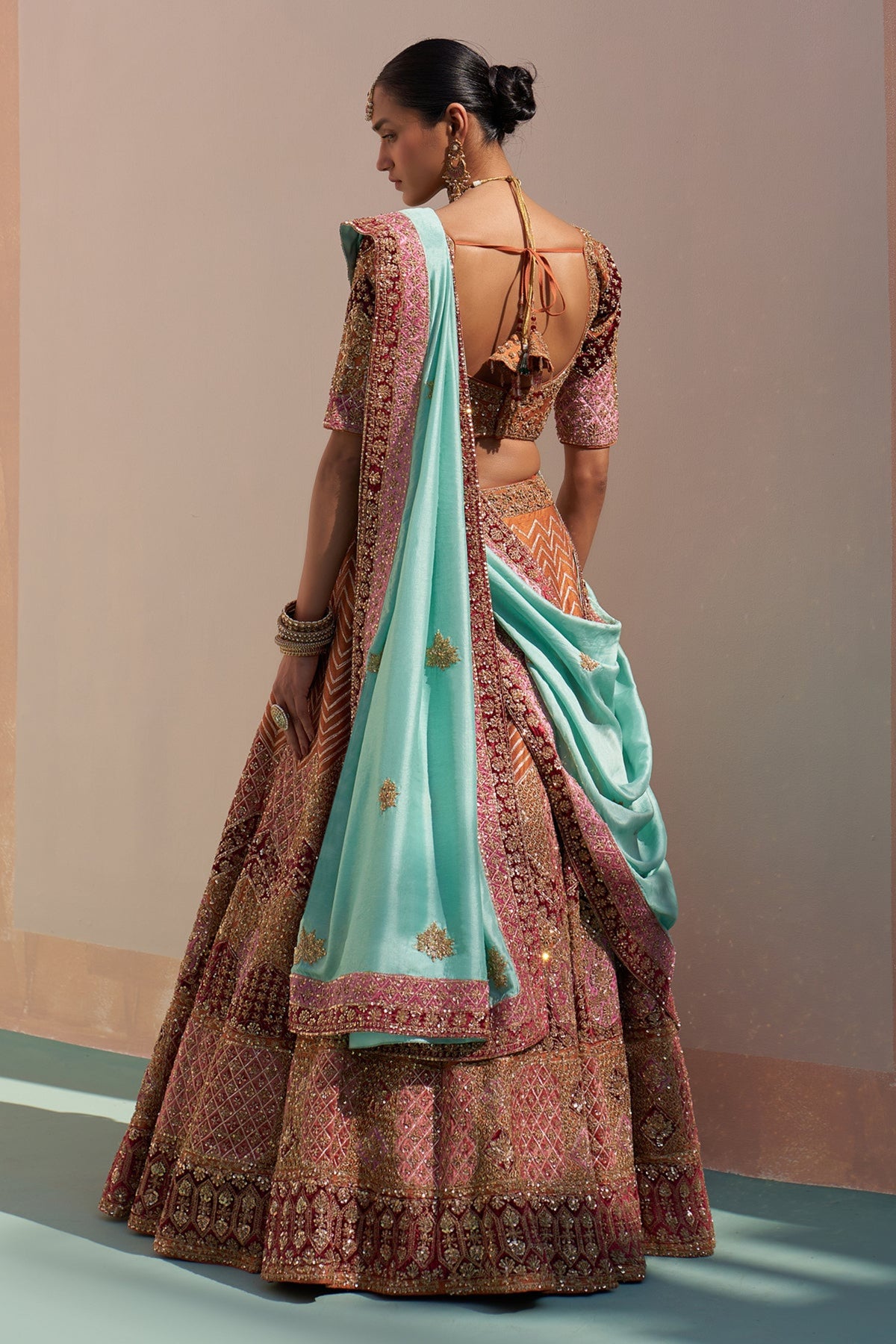 Rust Double Dupatta Lehenga Set