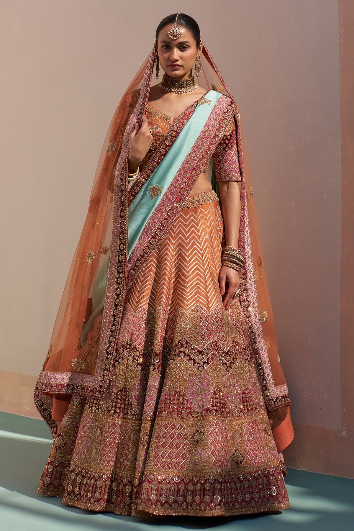 Rust Double Dupatta Lehenga Set