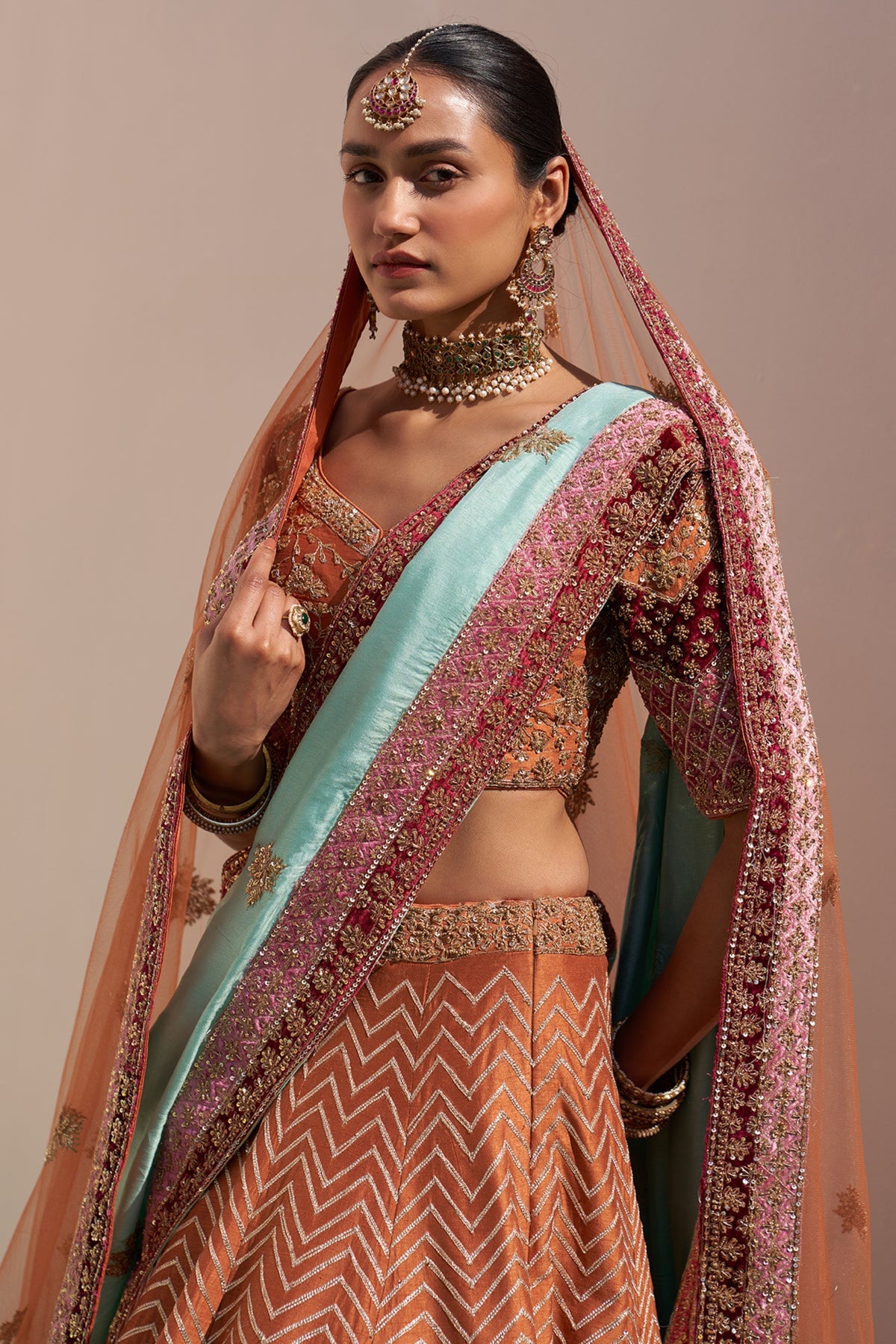 Rust Double Dupatta Lehenga Set