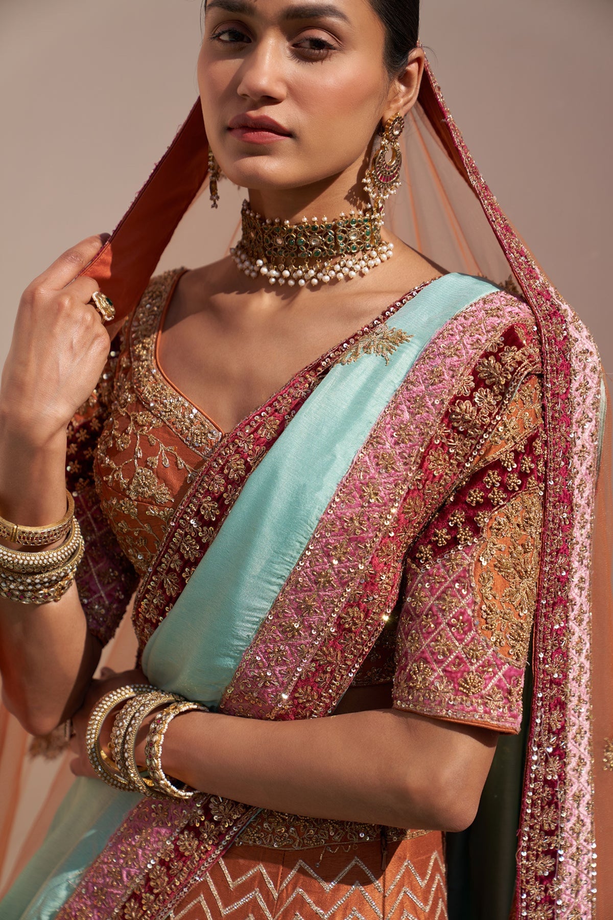 Rust Double Dupatta Lehenga Set