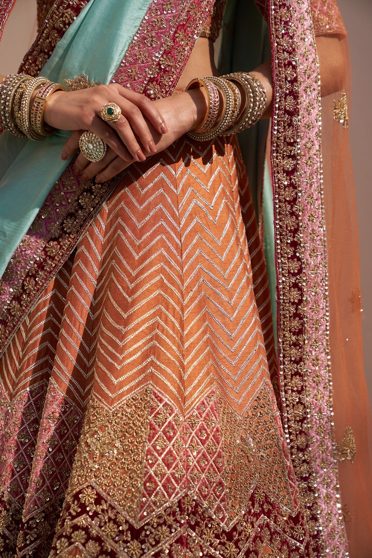 Rust Double Dupatta Lehenga Set