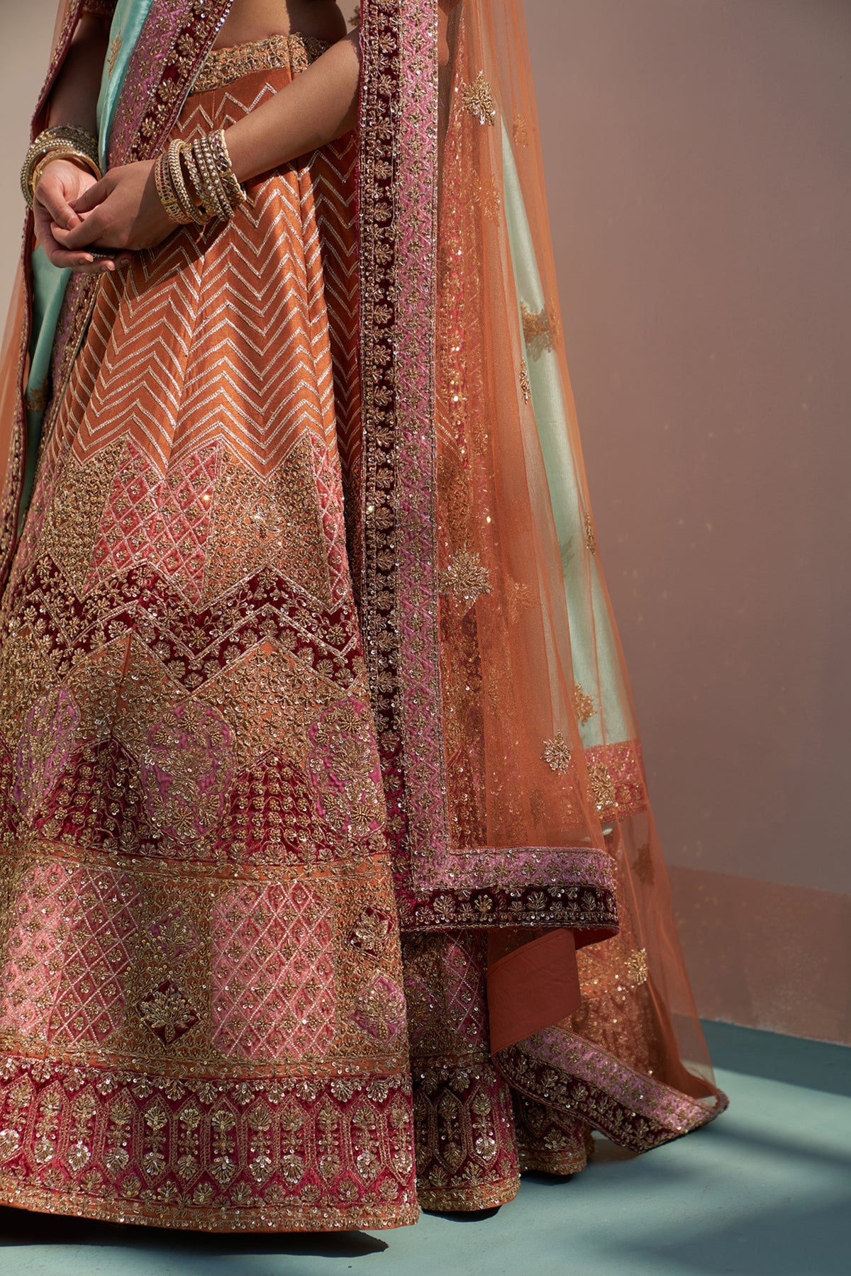 Rust Double Dupatta Lehenga Set