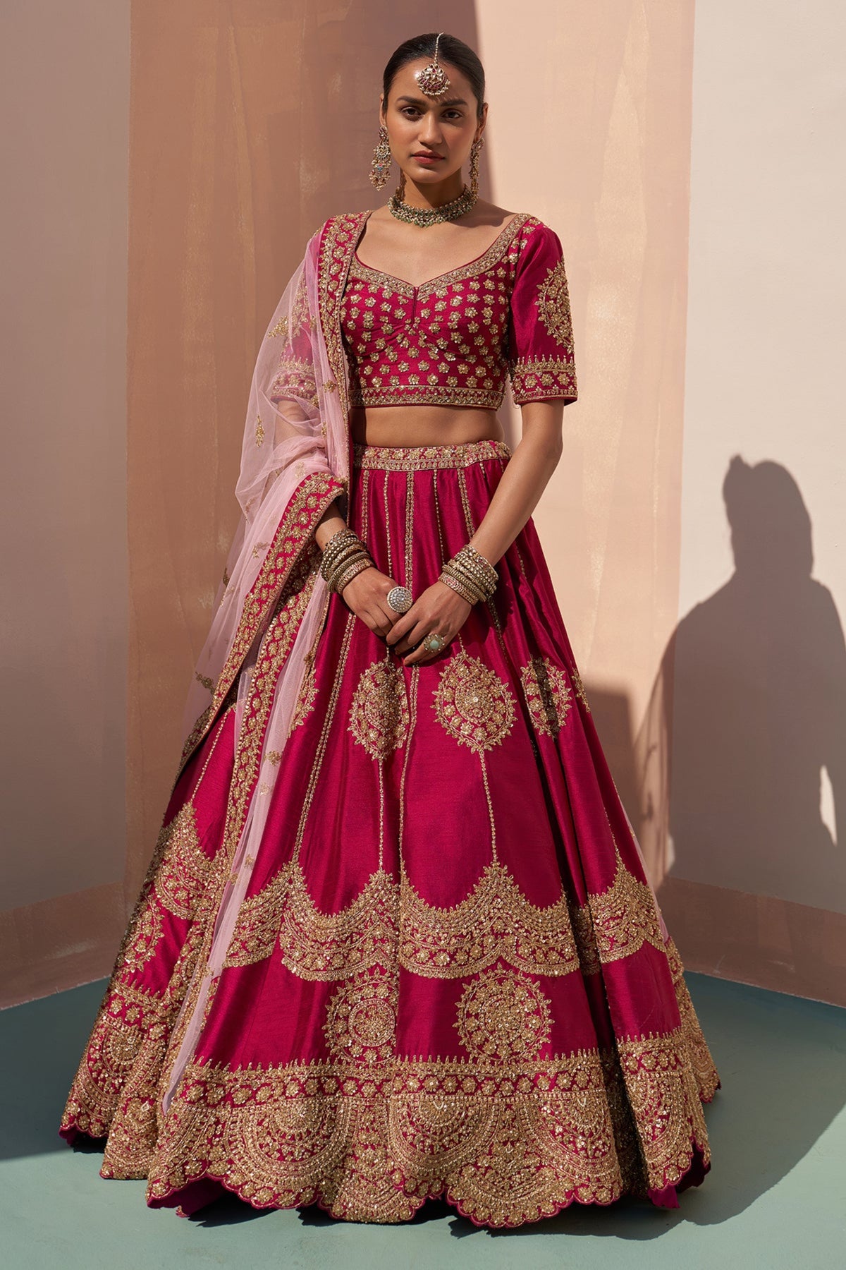 Wine Double Dupatta Lehenga Set