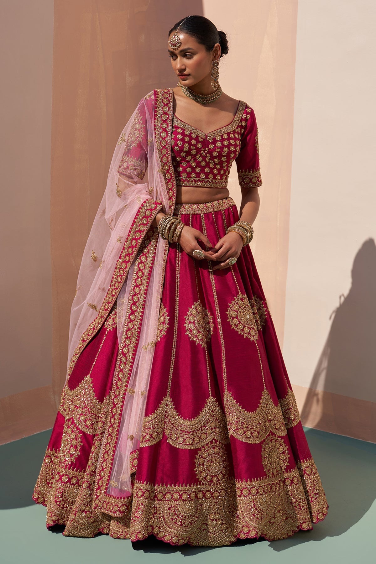 Wine Double Dupatta Lehenga Set