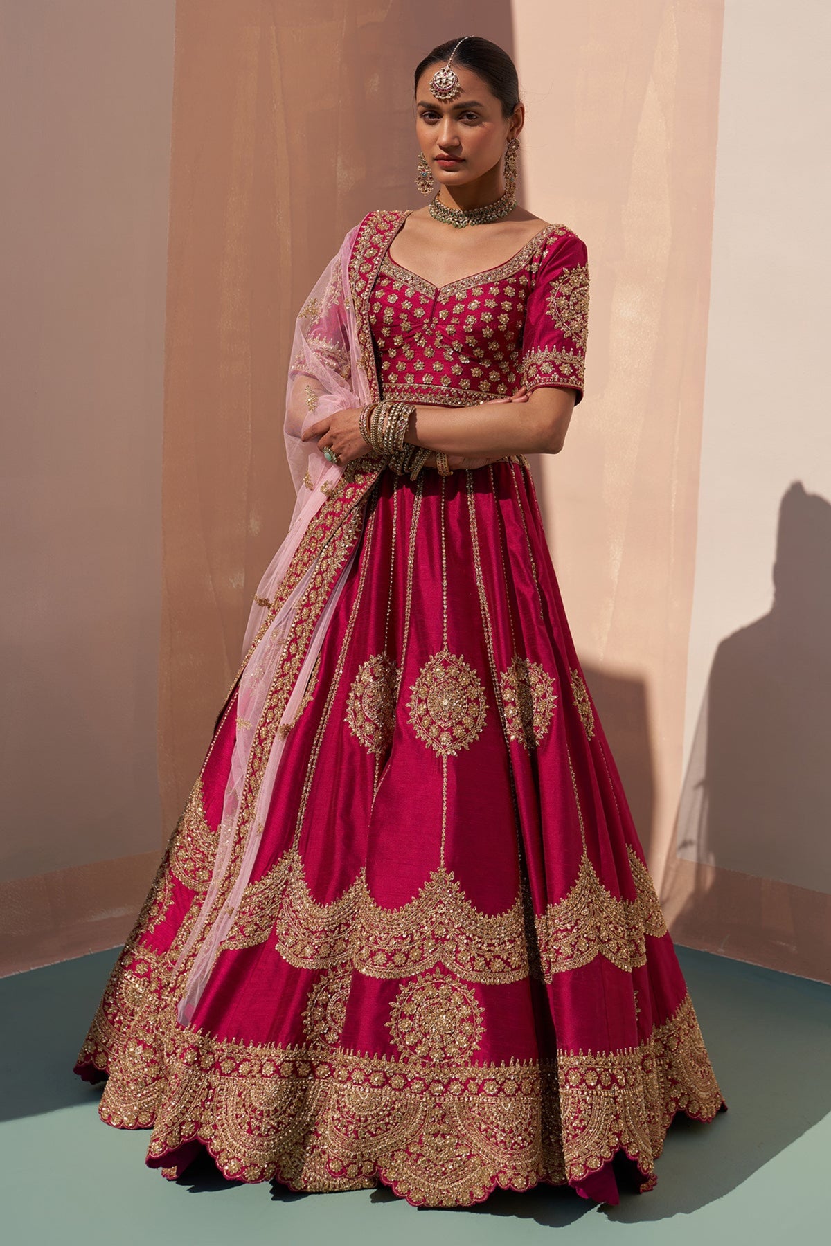 Wine Double Dupatta Lehenga Set