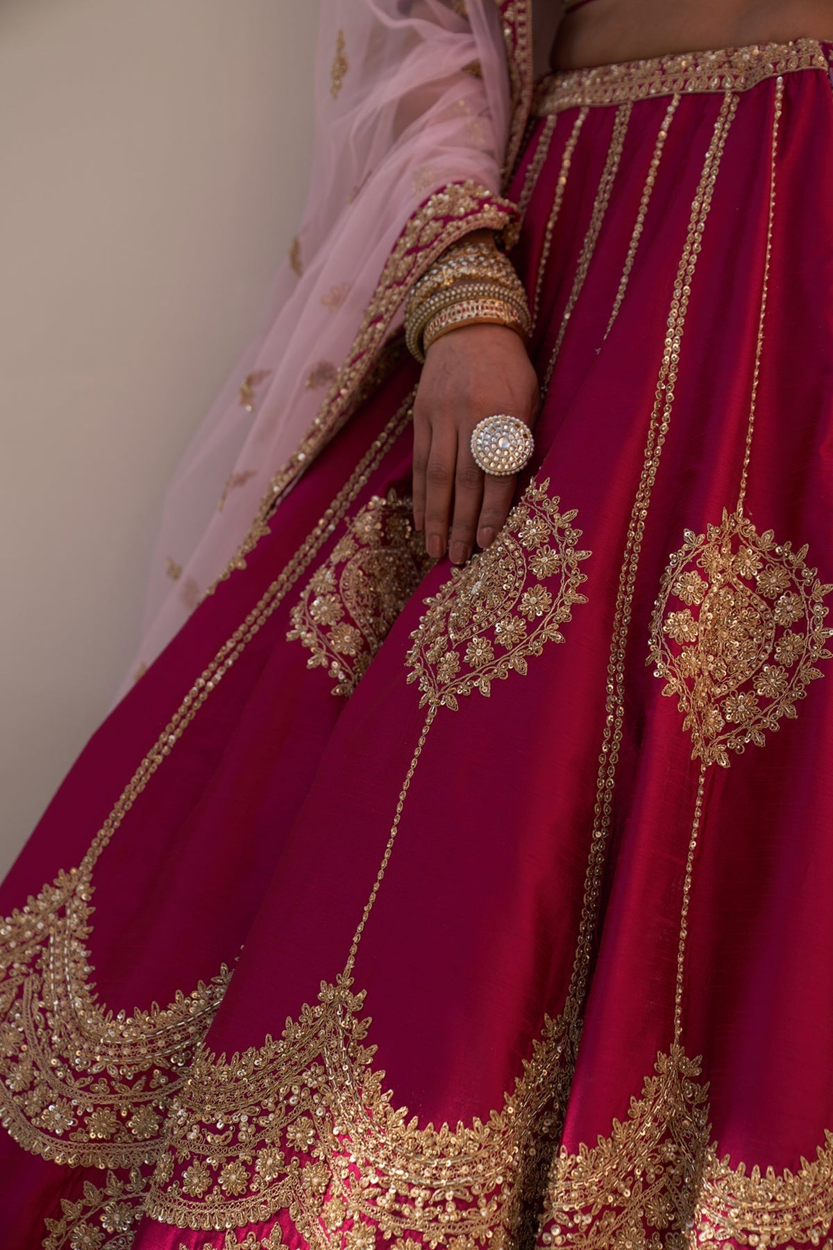 Wine Double Dupatta Lehenga Set