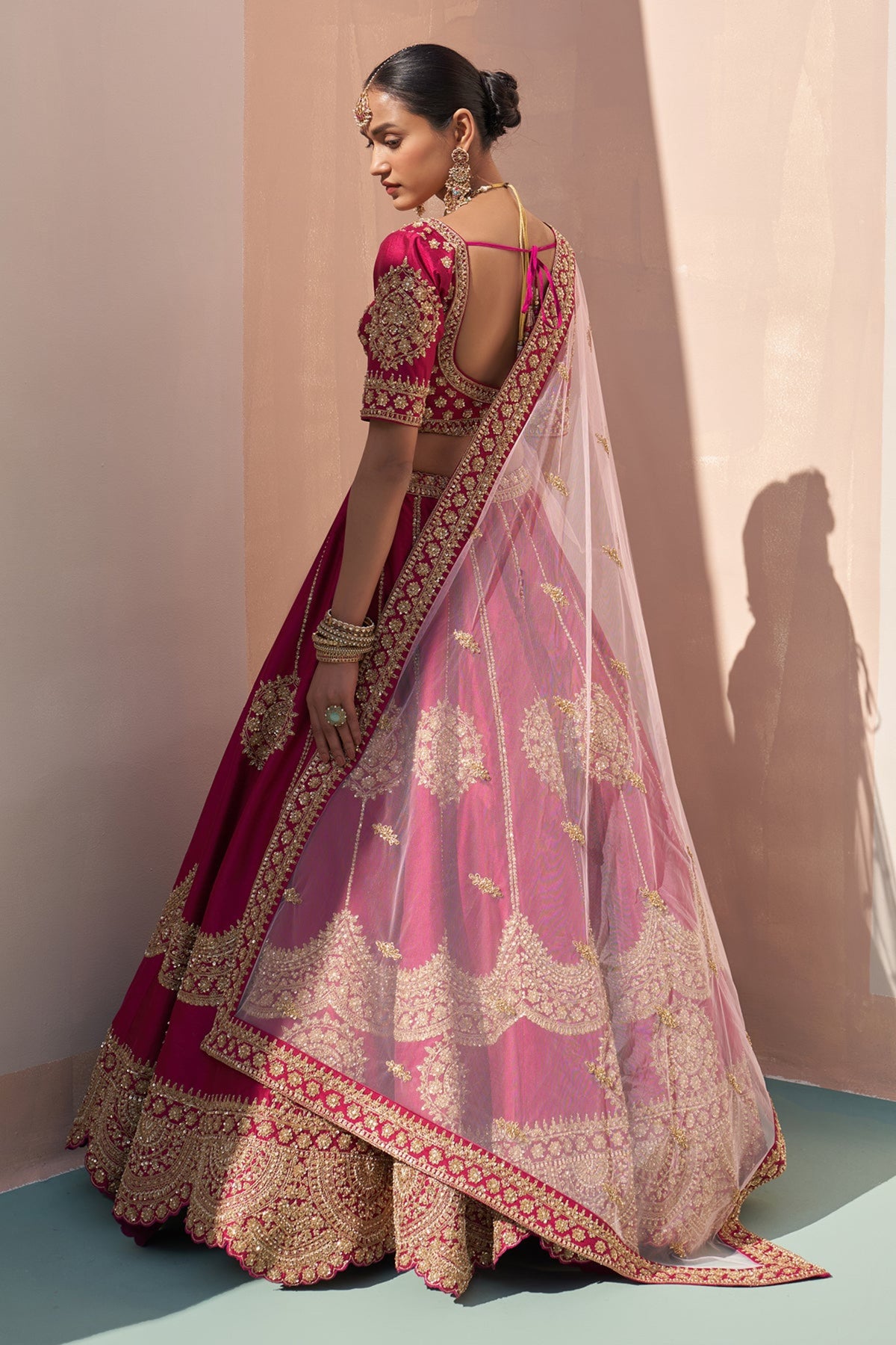 Wine Double Dupatta Lehenga Set