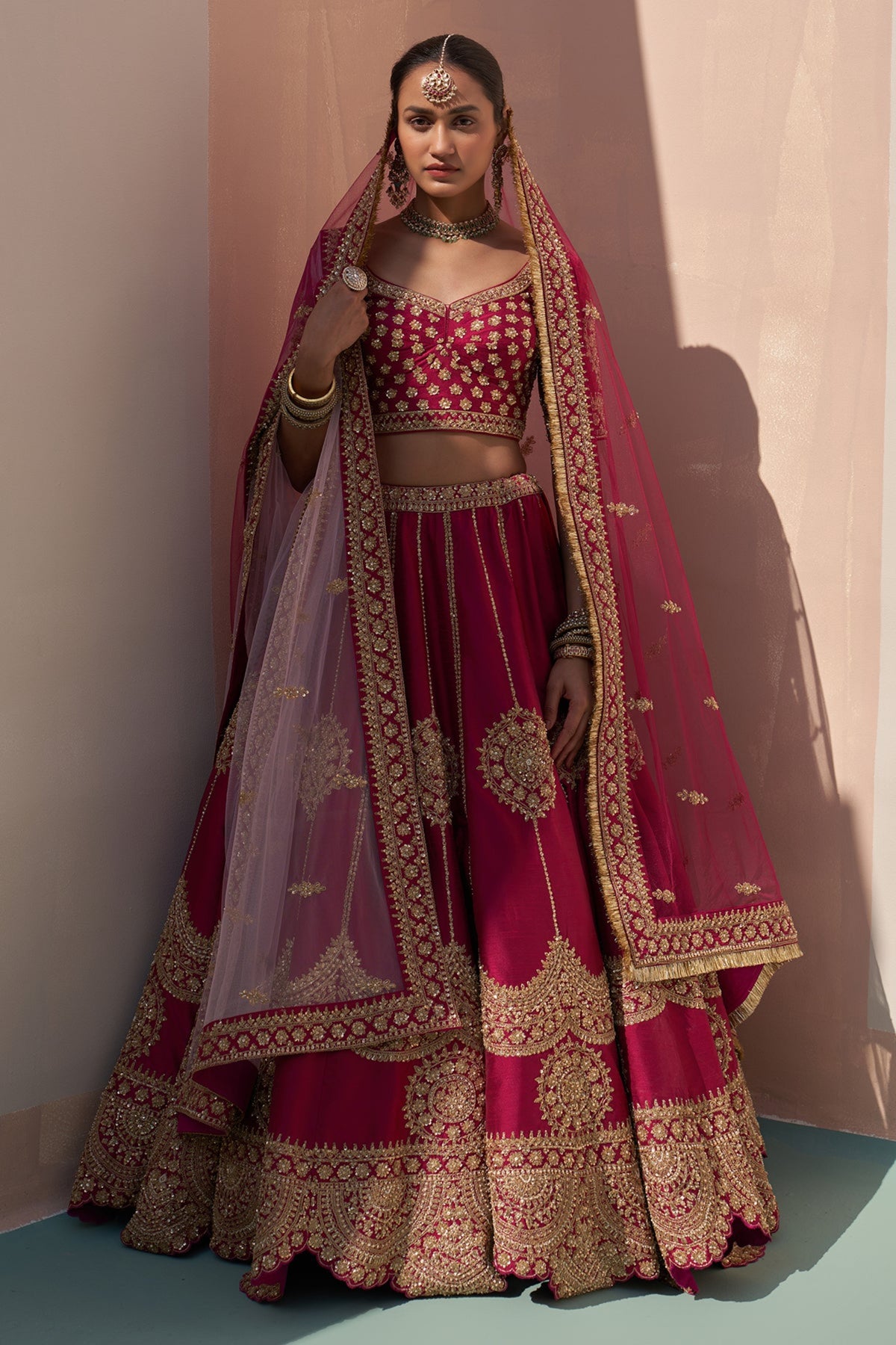 Wine Double Dupatta Lehenga Set